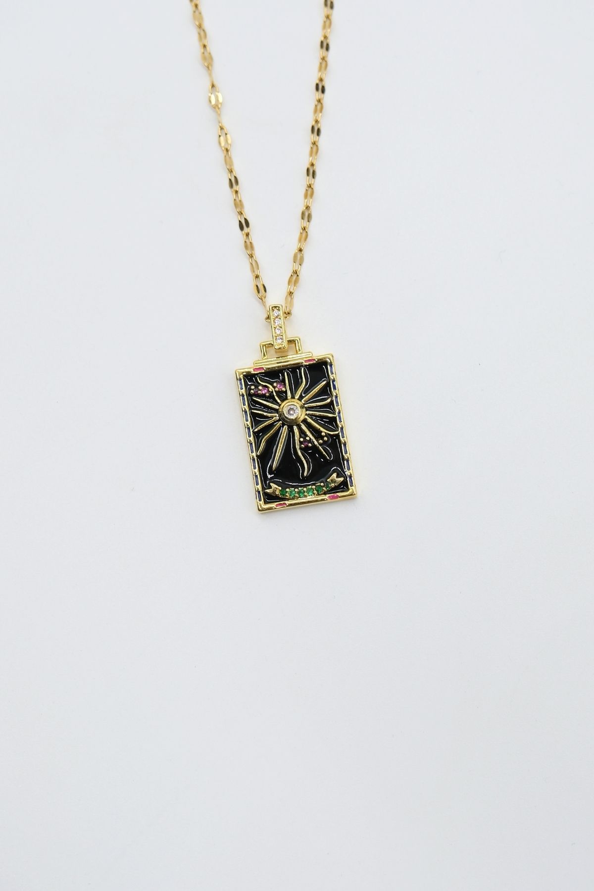 TAKIBOX Çelik Gold Renk Zincir Güneş Tarot Kolye