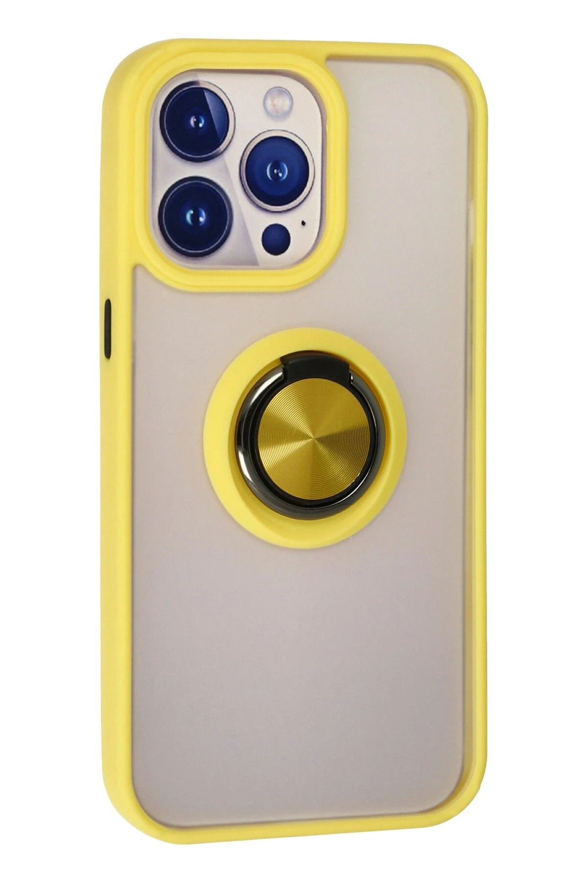 NewFace iPhone 15 Pro Kılıf Montreal Yüzüklü Silikon Kapak - Sarı SVLRS