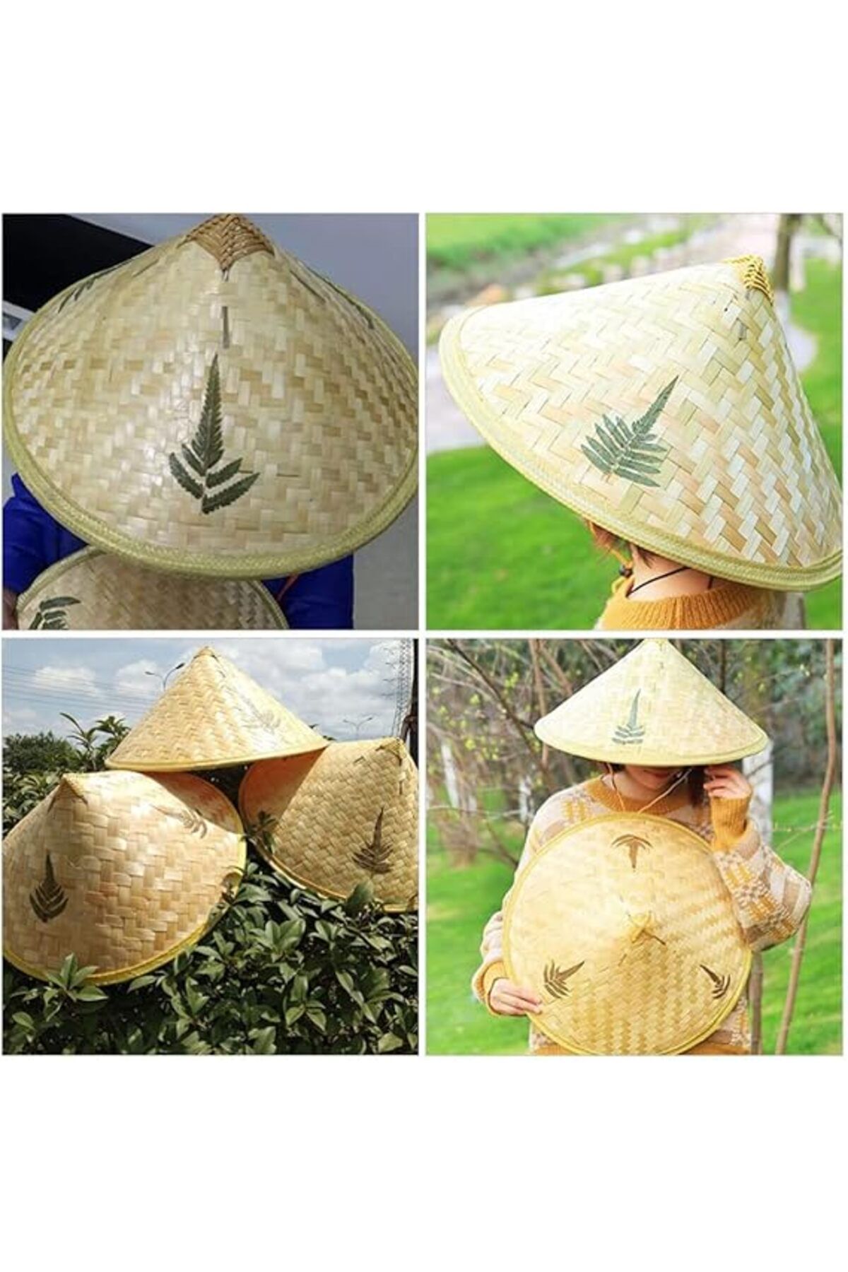 ÖYKÜ VE YİĞİT Naturel Renk Cambodia Kamboçyalı Vietnam Şapkası PVC Hasır