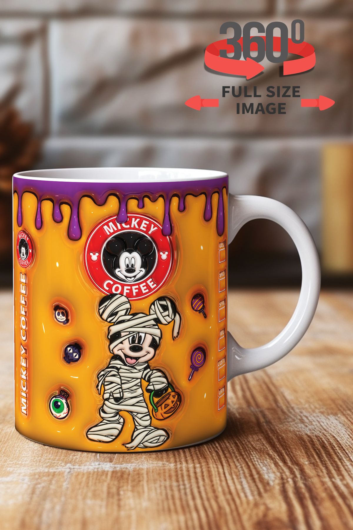 dijital moda tasarım 3D Kabartma Desen Efektli "Mickey" Kişiye Özel Hediyelik Porselen Kupa Bardak Minnie Goofy