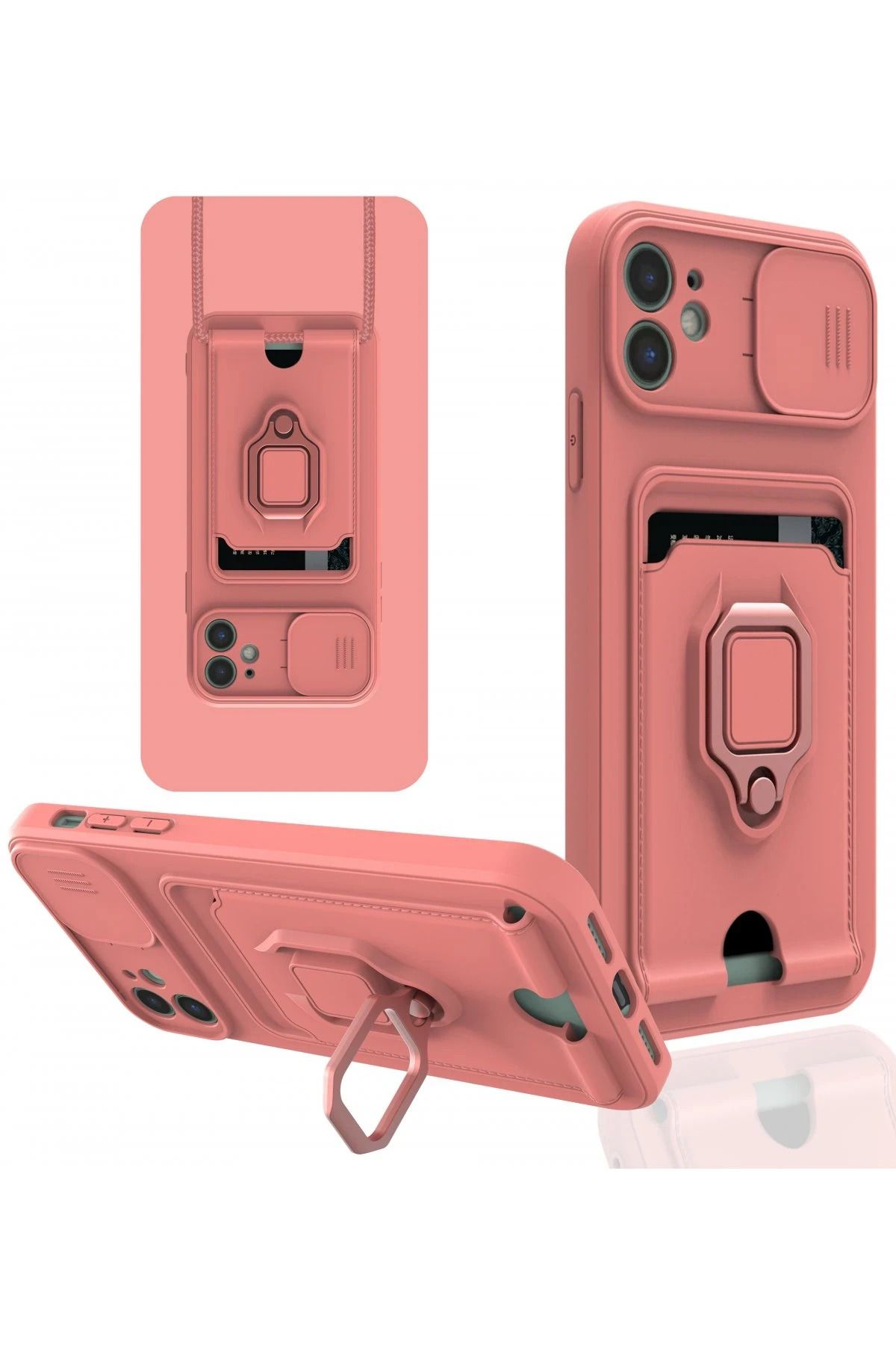 NewFace iPhone 11 Kılıf Zuma Kartvizitli Yüzüklü Silikon - Pembe SVLRS