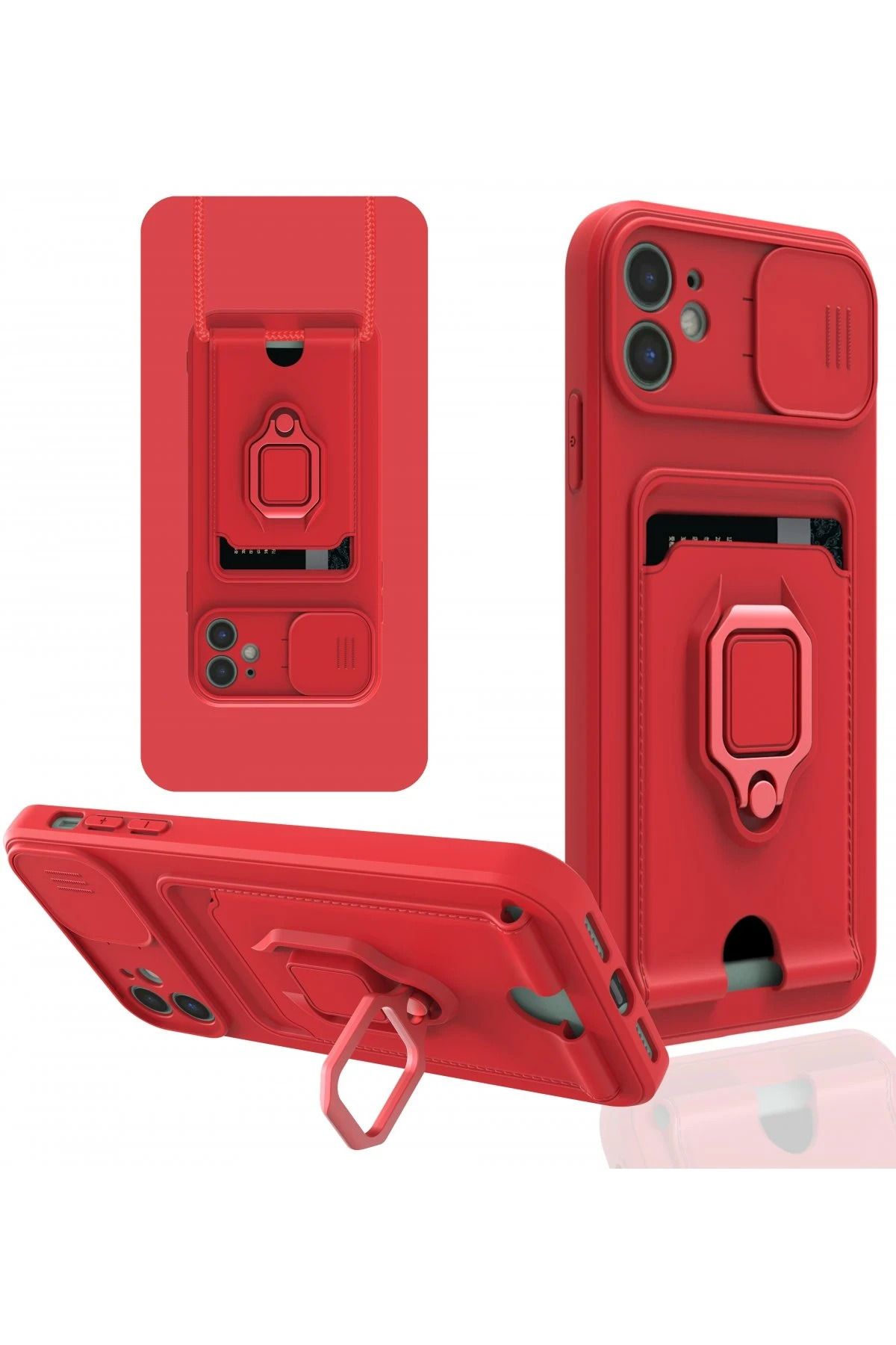 NewFace iPhone 11 Kılıf Zuma Kartvizitli Yüzüklü Silikon - Kırmızı SVLRS
