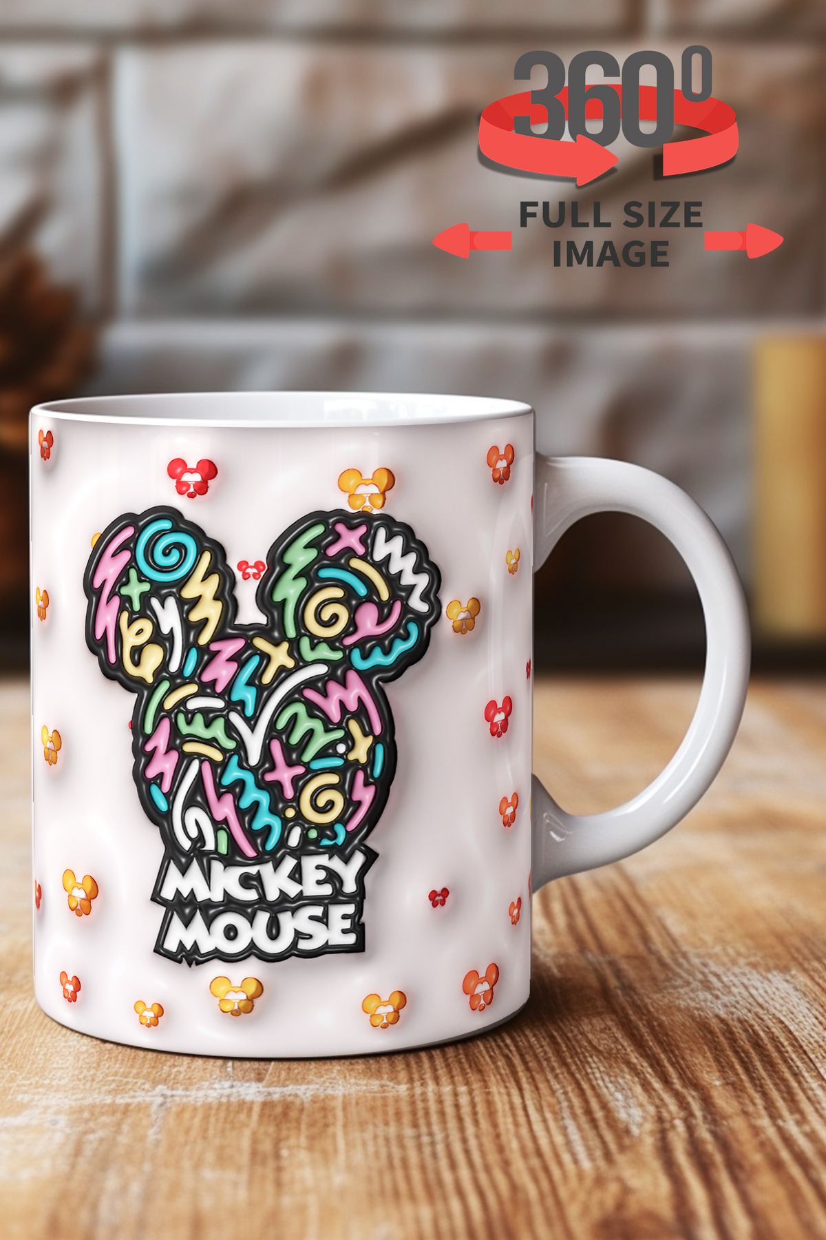 dijital moda tasarım 3D Kabartma Desen Efektli "Mickey" Kişiye Özel Hediyelik Porselen Kupa Bardak Minnie Goofy