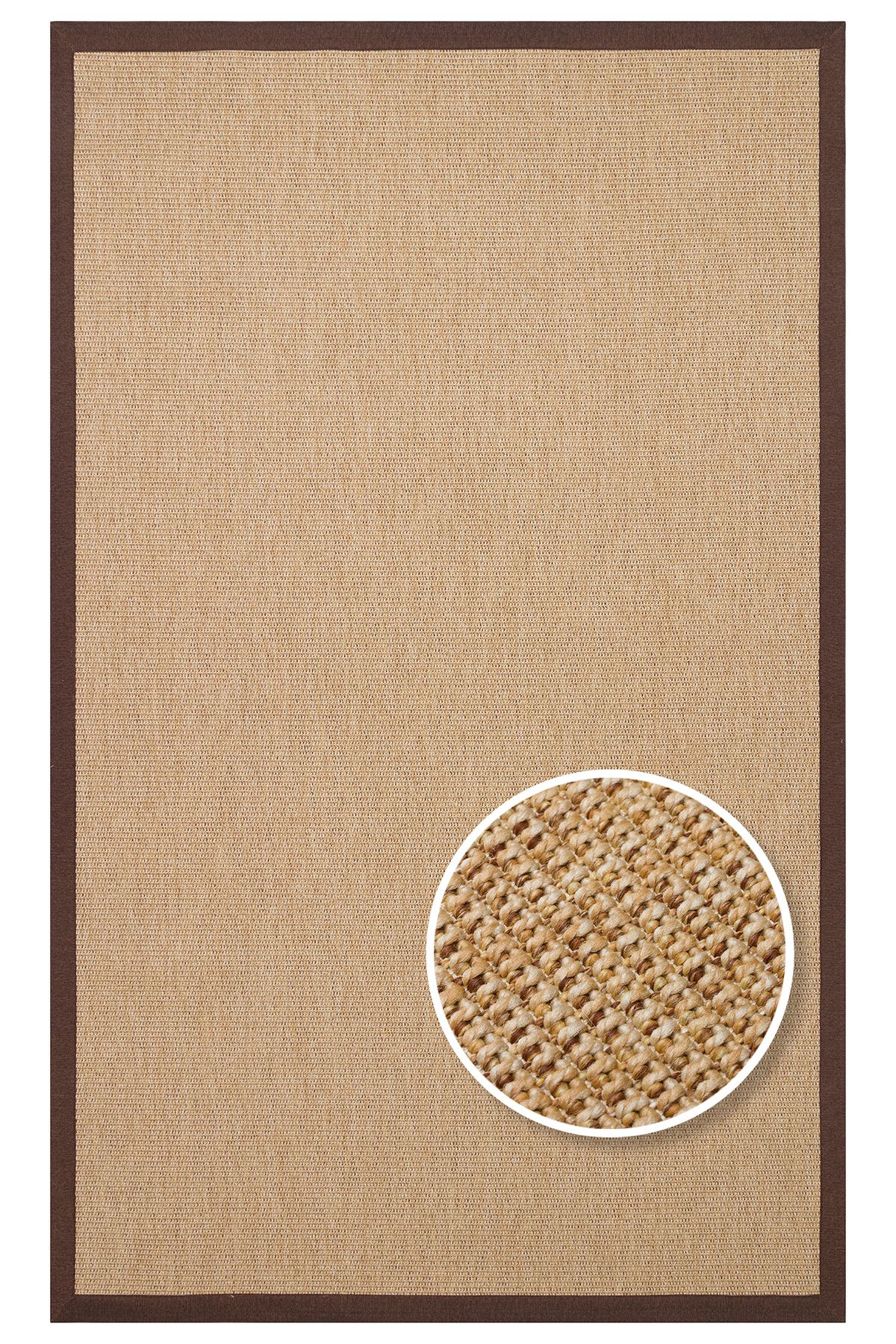 Eko Halı Eko Halı Ventura VNT 2702 Gold Brd Brown Mix Hav Vermeyen Kolay Temizlenebilir Bordürlü Sisal Halı