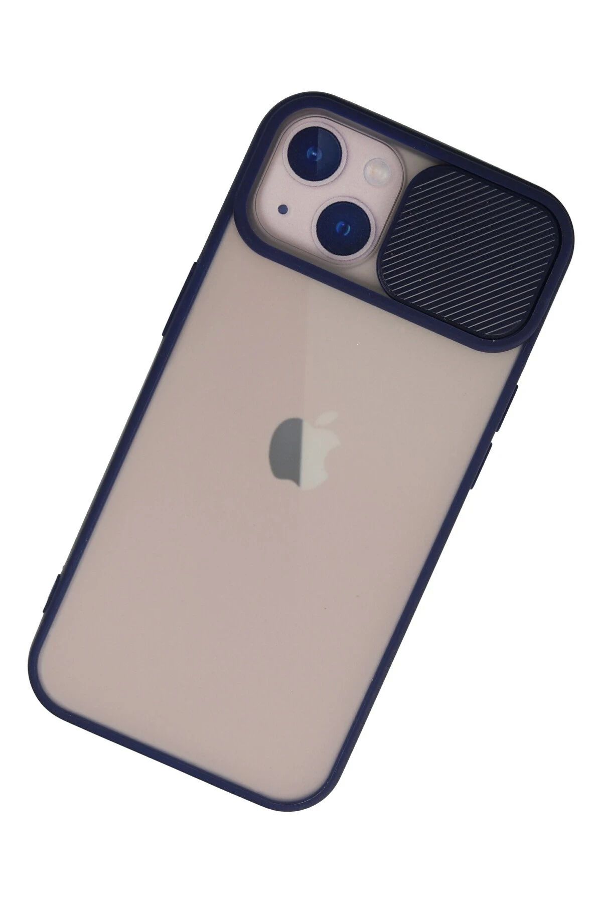 NewFace iPhone 13 Kılıf Palm Buzlu Kamera Sürgülü Silikon - Lacivert SVLRS
