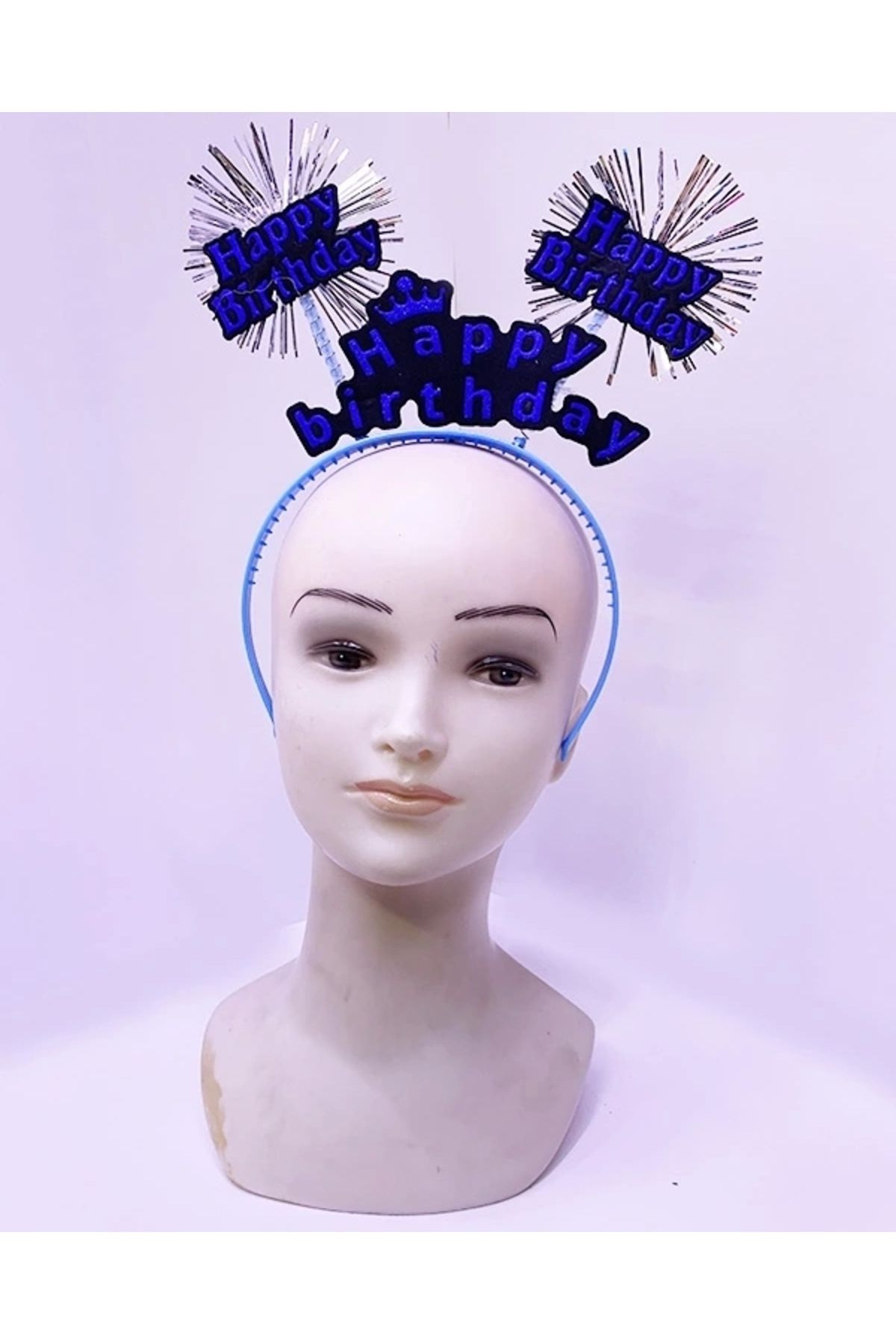 STOREMAX Happy Birthday Yazılı Püsküllü Neon Mavi Renk Doğum Günü Tacı 22x19 cm (5047)