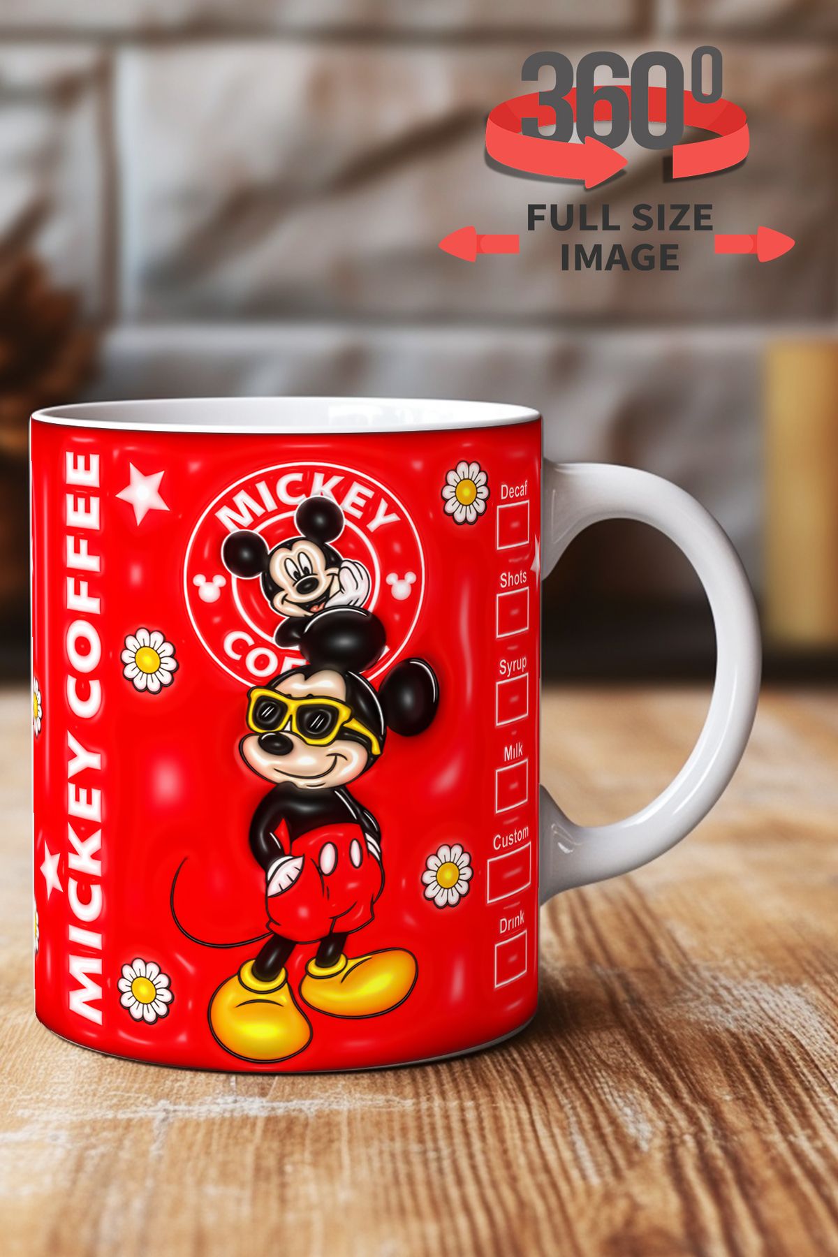 dijital moda tasarım 3D Kabartma Desen Efektli "Mickey" Kişiye Özel Hediyelik Porselen Kupa Bardak Minnie Goofy