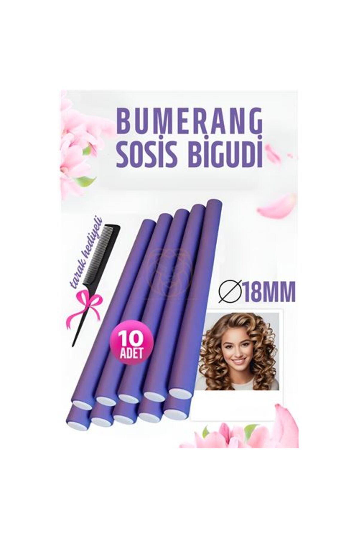 NEZADE STORE Bumerang Sosis Bigudi Tarak Seti 18 mm Kalınlık 10 Adet