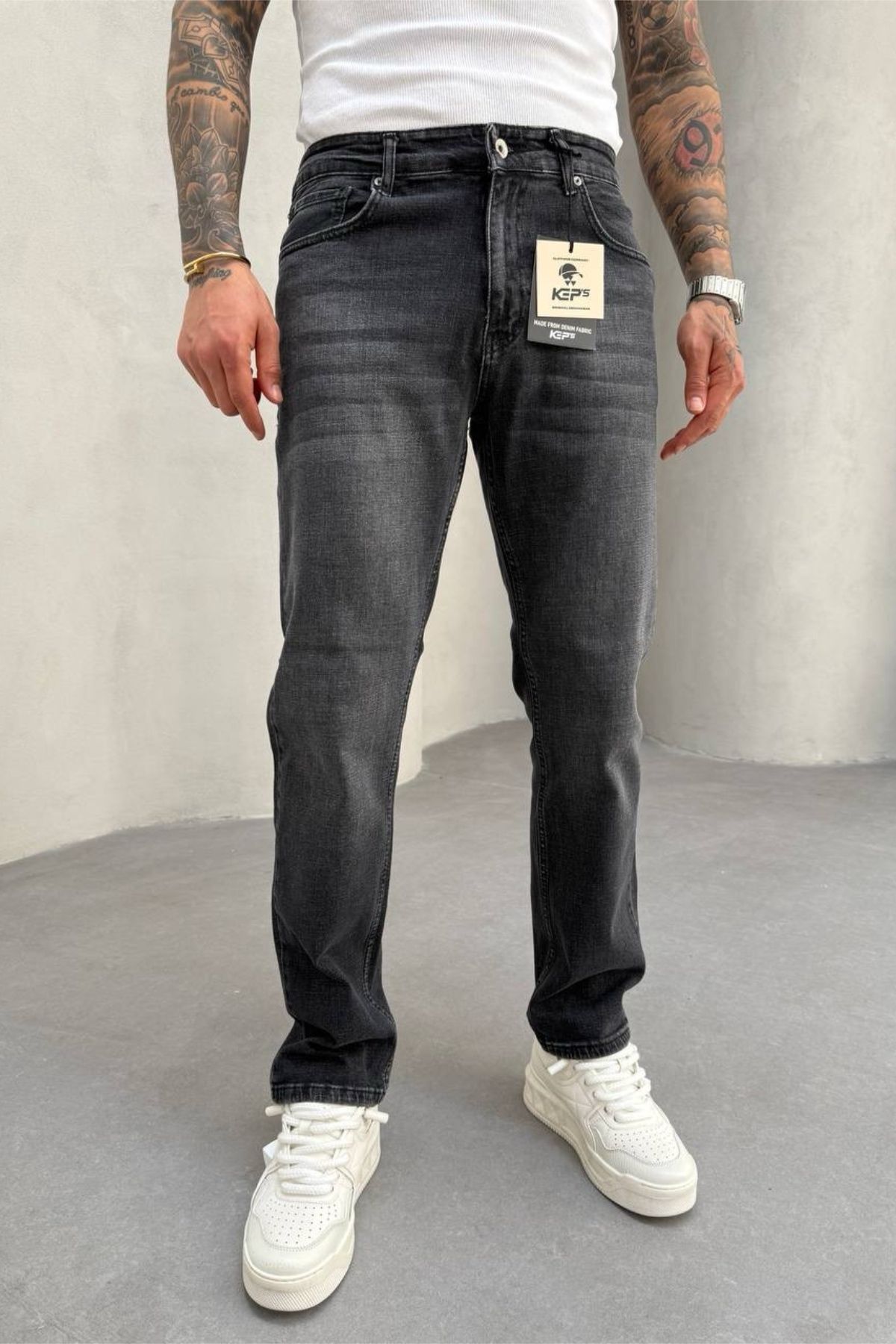 MADZEYMODA Füme Denim Kumaş Likralı Regular Kalıp Erkek Jean Kot Pantolon KE-666