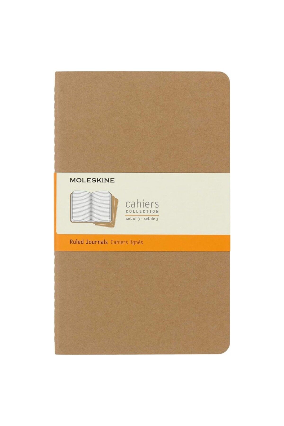 Moleskine-Striped Cahier Notepad Set of 3 L Size Kraft Brown 1