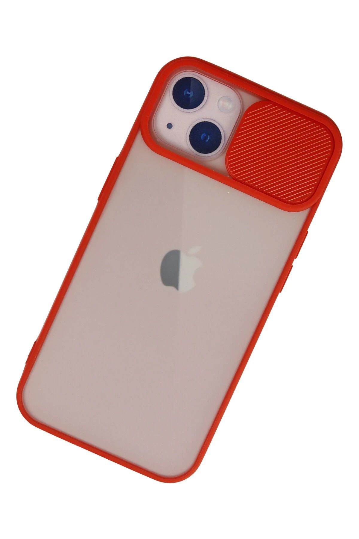 NewFace iPhone 13 Kılıf Palm Buzlu Kamera Sürgülü Silikon - Kırmızı SVLRS