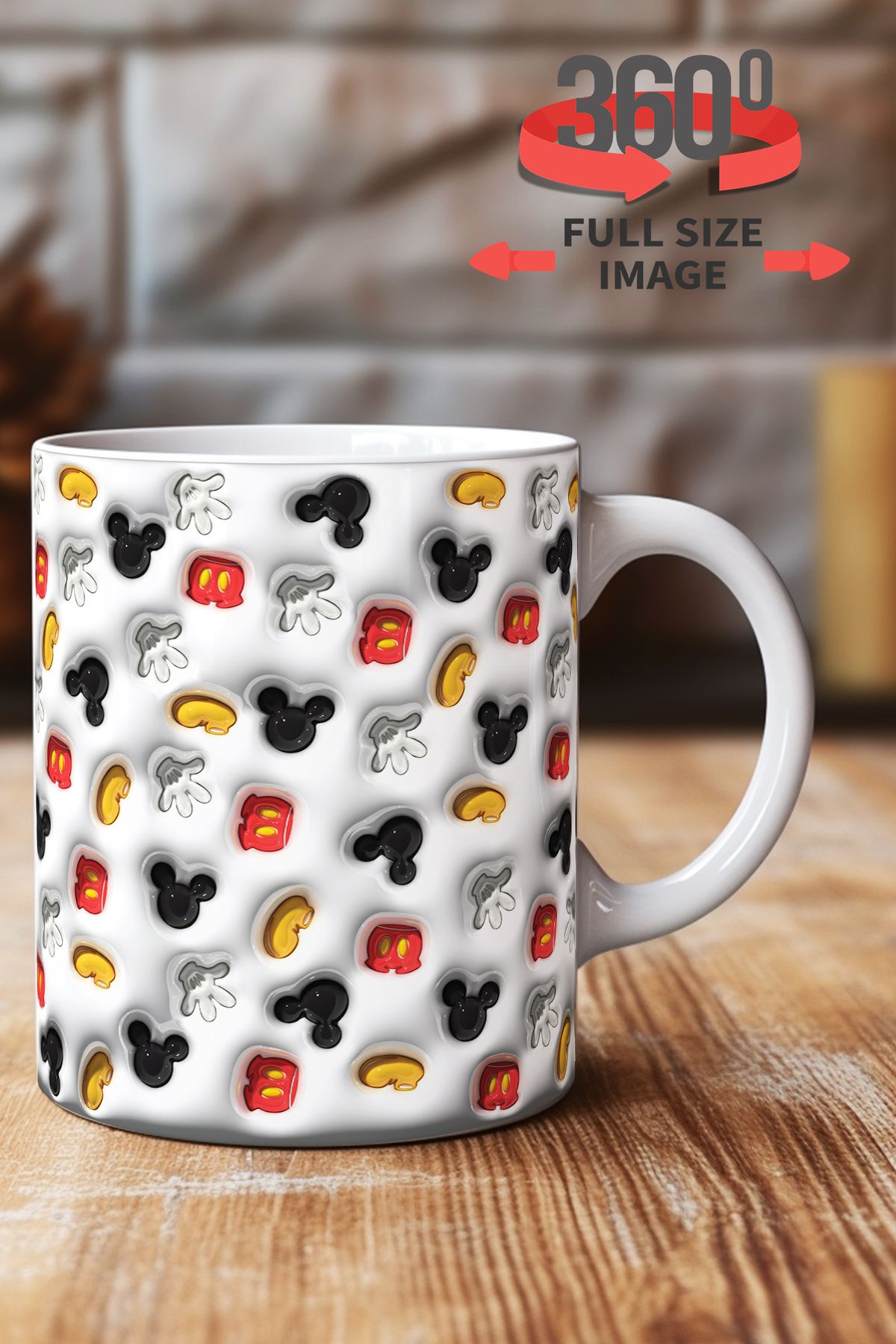 dijital moda tasarım 3D Kabartma Desen Efektli "Mickey" Kişiye Özel Hediyelik Porselen Kupa Bardak Minnie Goofy
