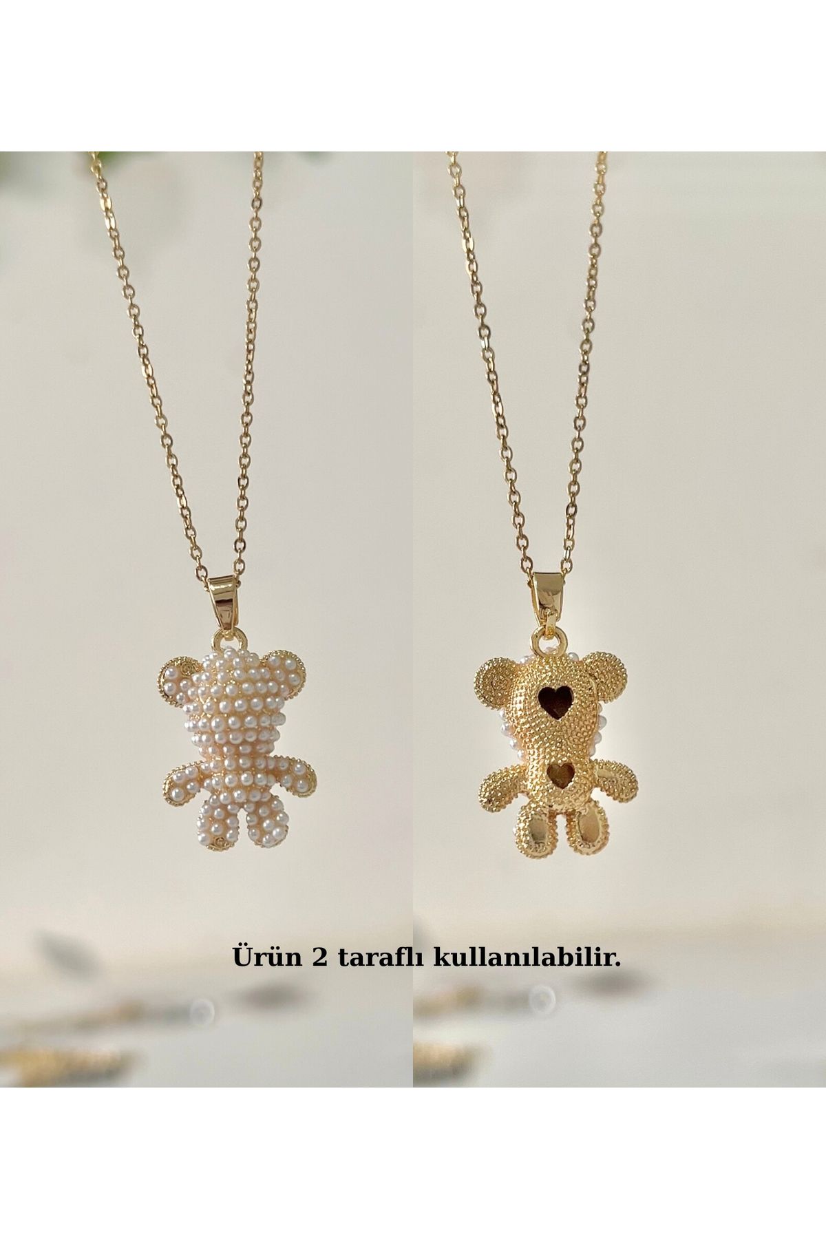 Çelik Kararmaz Ayıcıklı Kolye Antialerjik 42+6cm