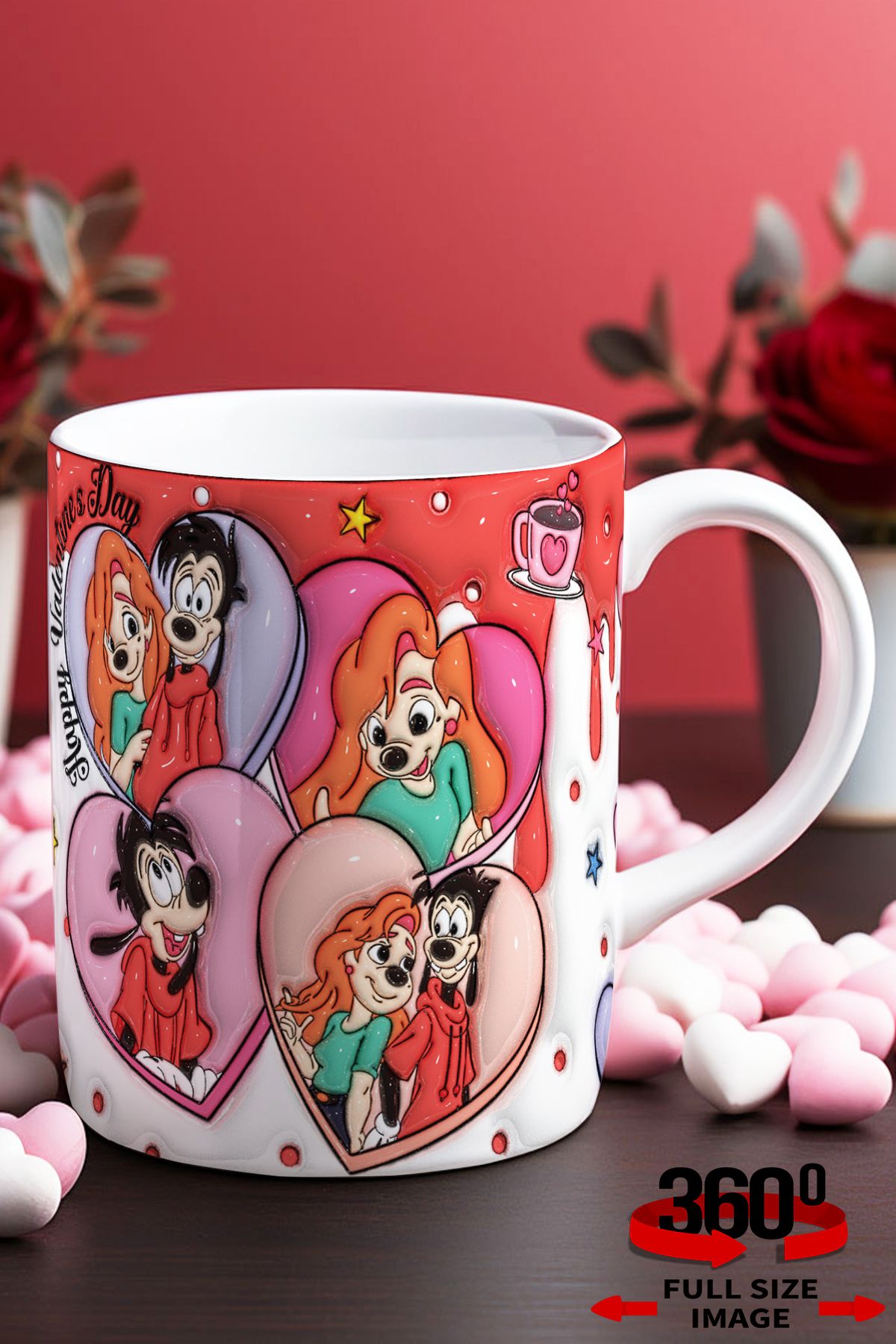 dijital moda tasarım 3D Kabartma Desen Efektli "Mickey" Kişiye Özel Hediyelik Porselen Kupa Bardak Minnie Goofy