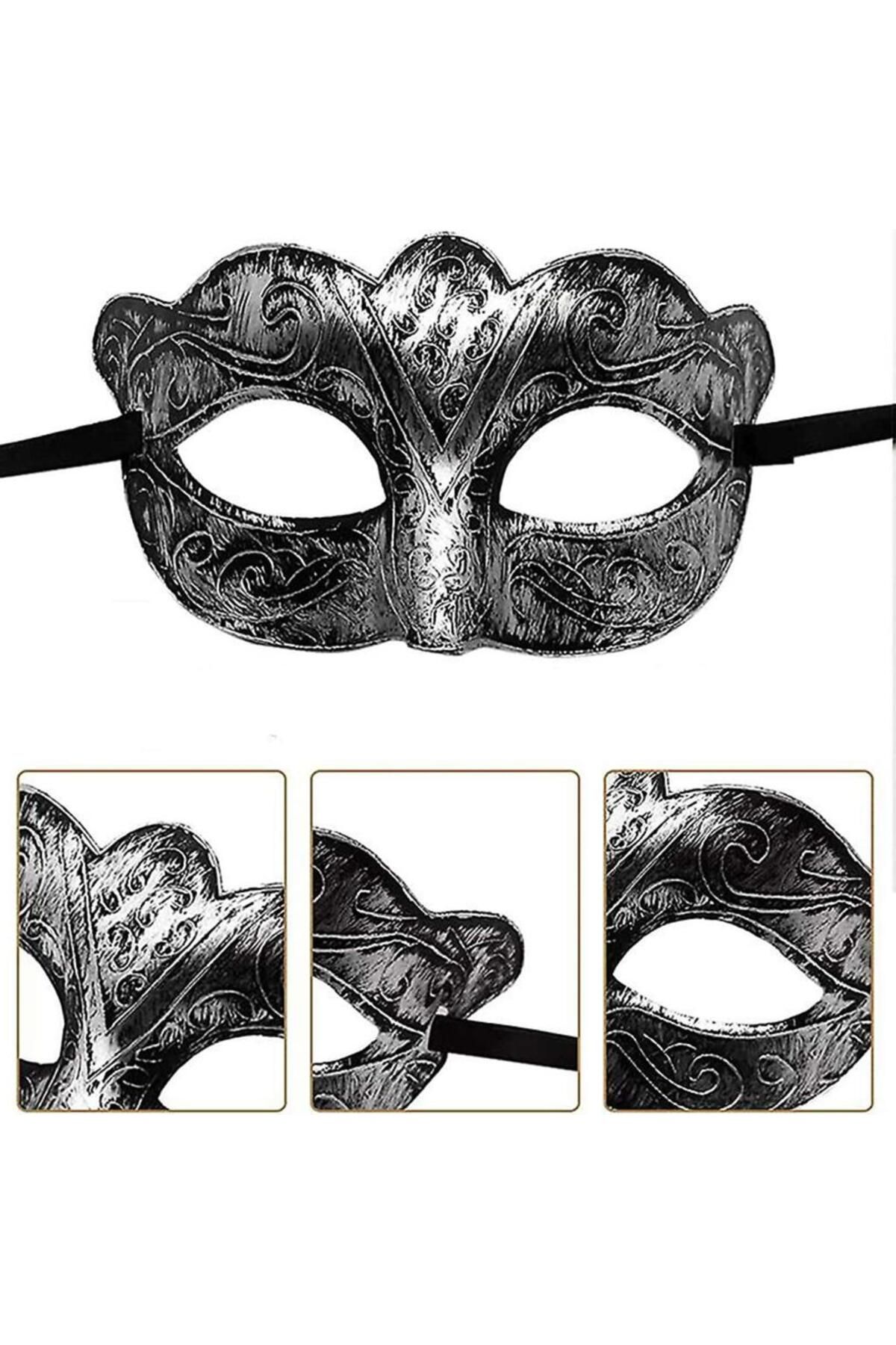 ÖYKÜ VE YİĞİT Maskeli Balo Antik Gri Gümüş Eskitilmiş Maske Balo Venedik