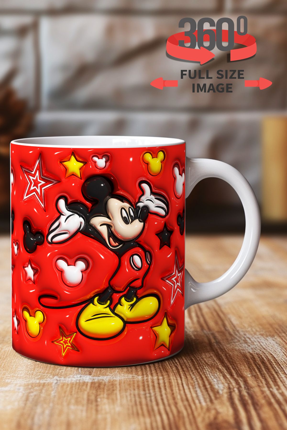 dijital moda tasarım 3D Kabartma Desen Efektli "Mickey" Kişiye Özel Hediyelik Porselen Kupa Bardak Minnie Goofy