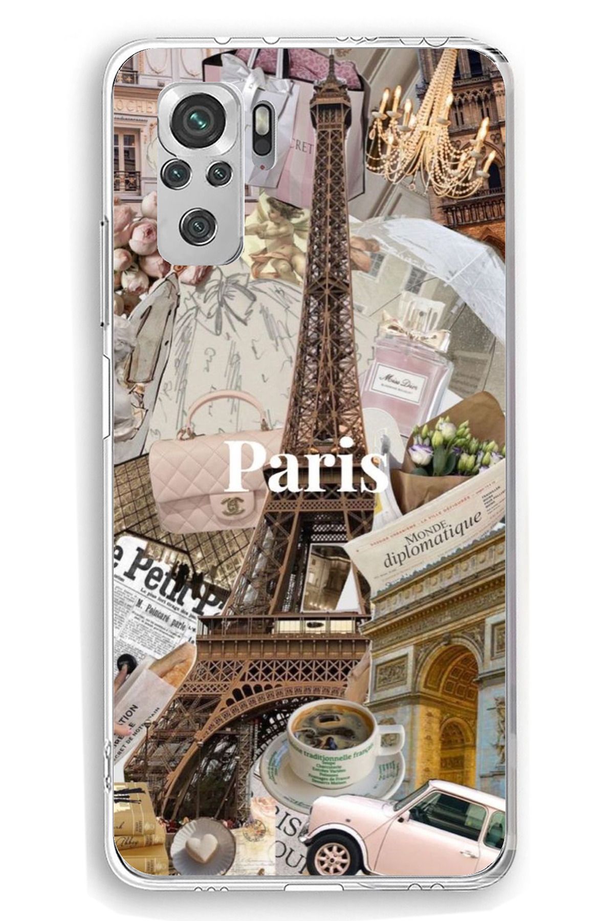 TechTree Redmi Note 10 / 10S Uyumlu Paris Kolaj Şeffaf Silikon Kılıf