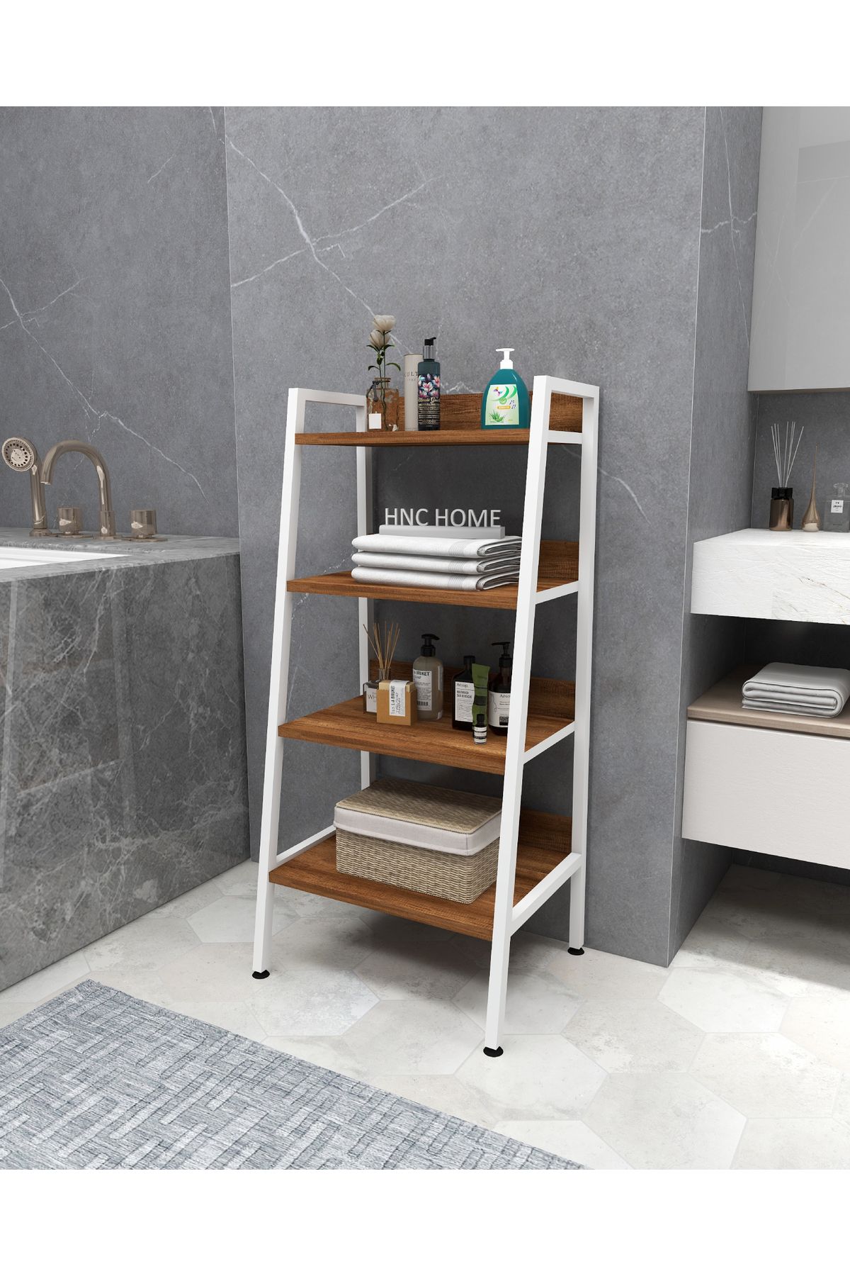 HNC HOME Çok Amaçlı Banyo Rafı Organizer Metal İskeletli 4 Raflı Banyo Dolabı Mini Kitaplık Mutfak Rafı