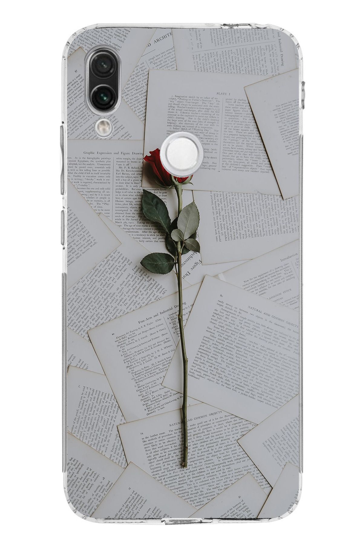 TechTree Redmi Note 7 Uyumlu Kırmızı Gül Şeffaf Silikon Kılıf