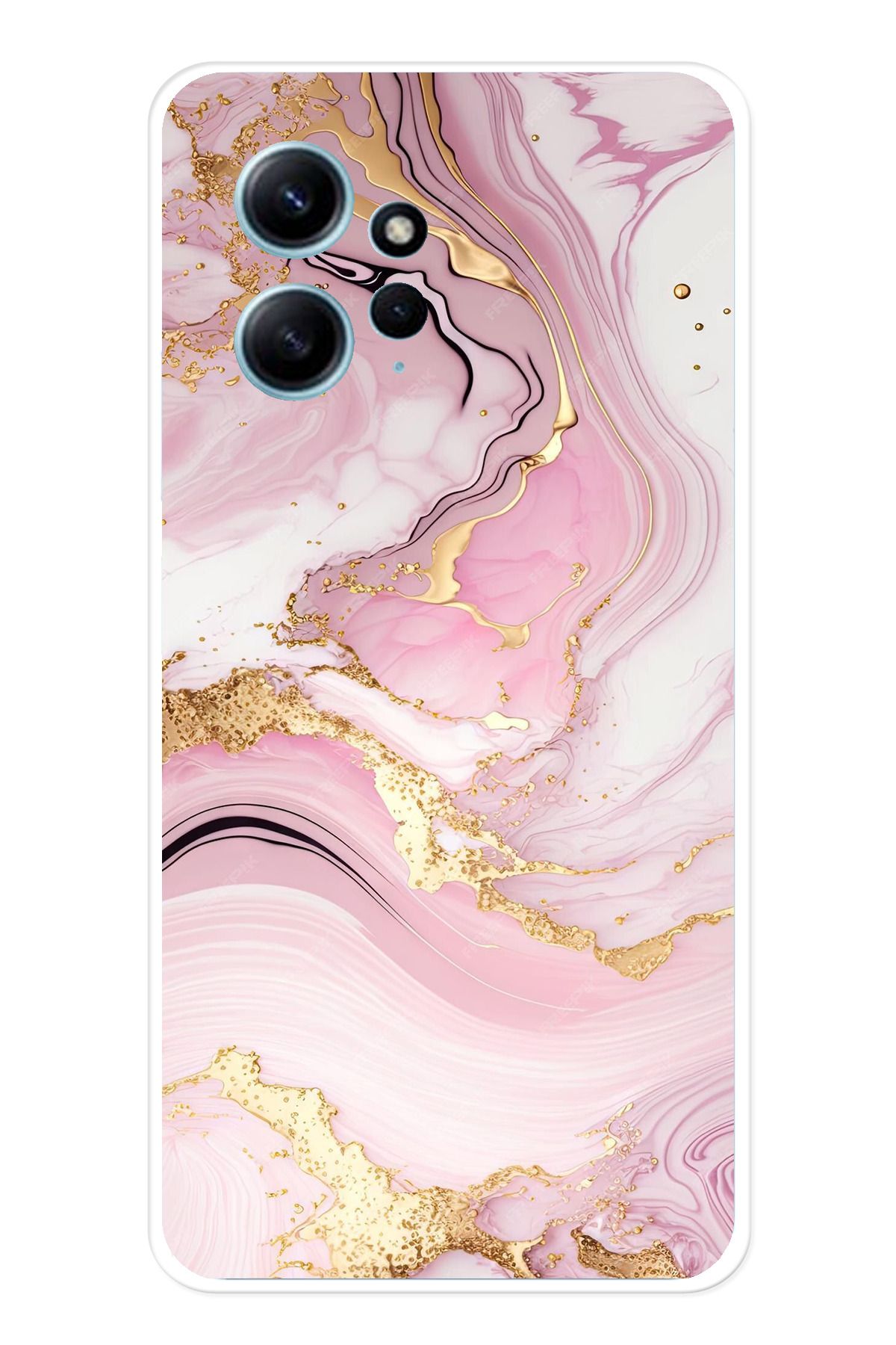 TechTree Redmi Note 12 4G Uyumlu Pembe Mermer Şeffaf Silikon Kılıf