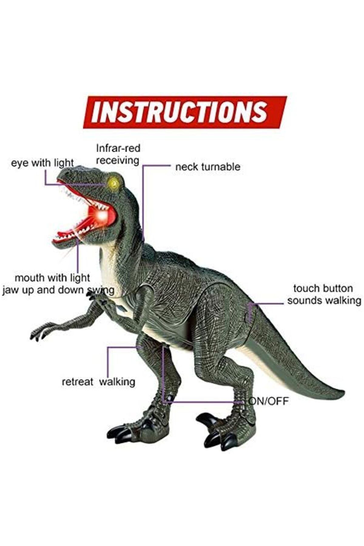 Generic-Dino Planet R/C Walking Velociraptor Dinosaur Toy – Realistic Movement, Lights & Sounds 4