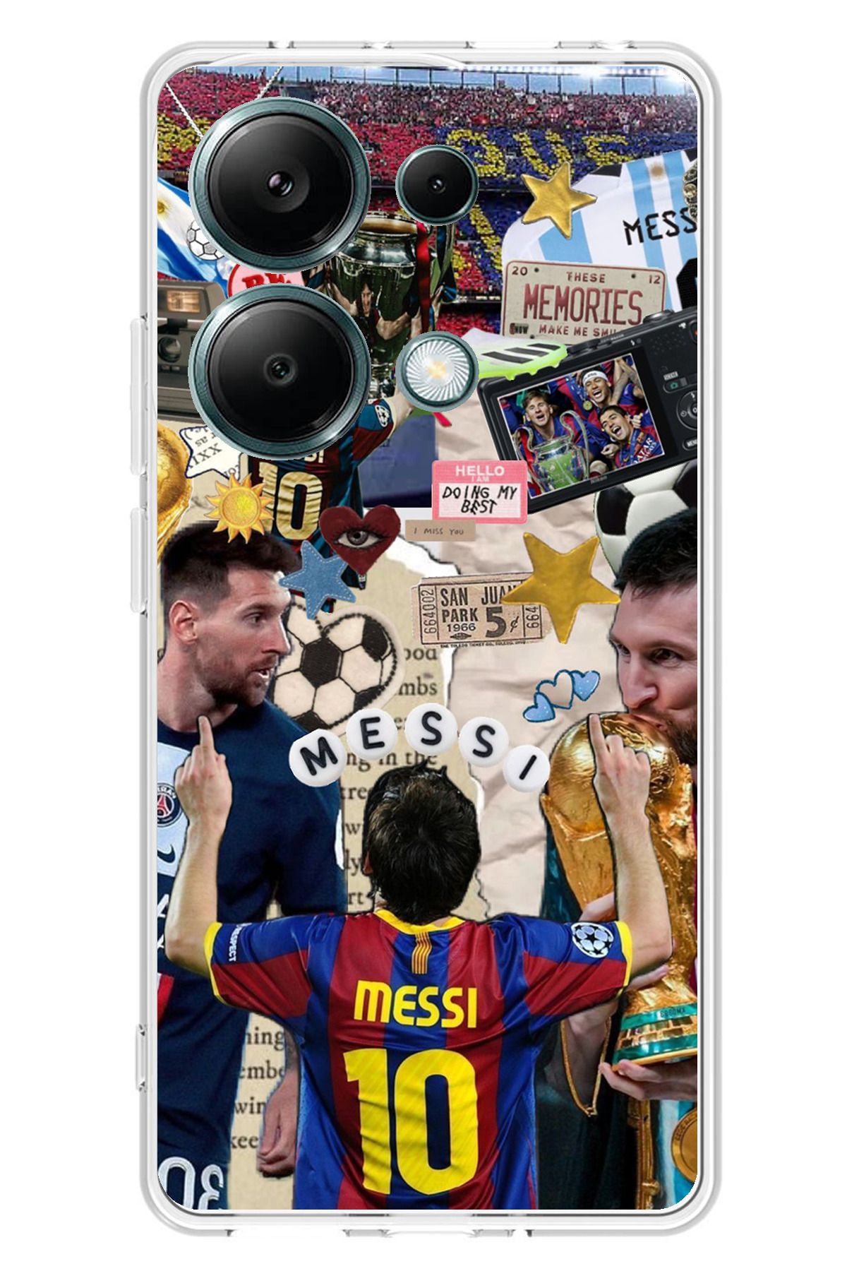 TechTree Redmi Note 13 PRO 4G Uyumlu Messi Çıkartmalar Şeffaf Silikon Kılıf