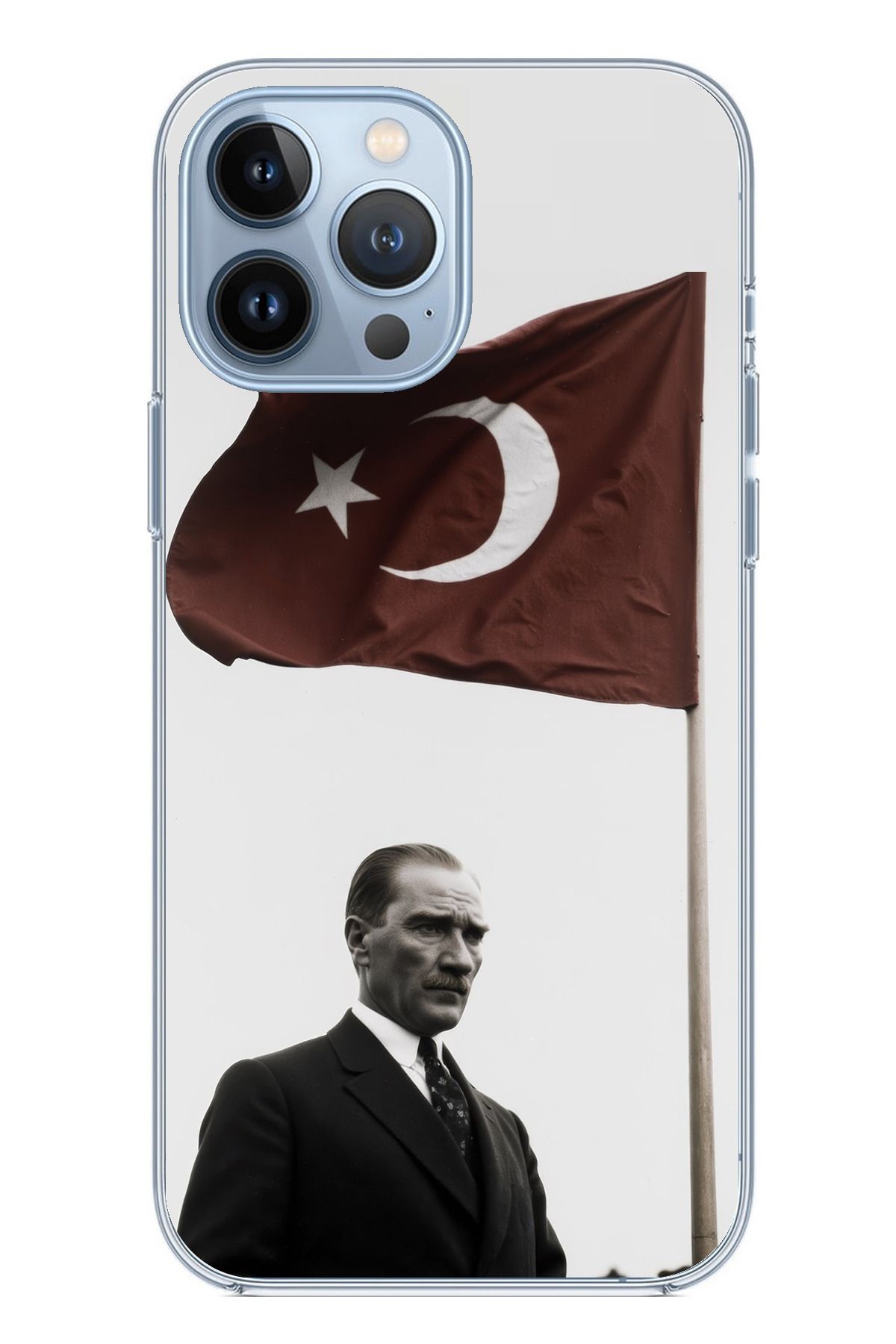 TechTree iPhone 13 PRO Uyumlu Atatürk Bayrak Şeffaf Silikon Kılıf