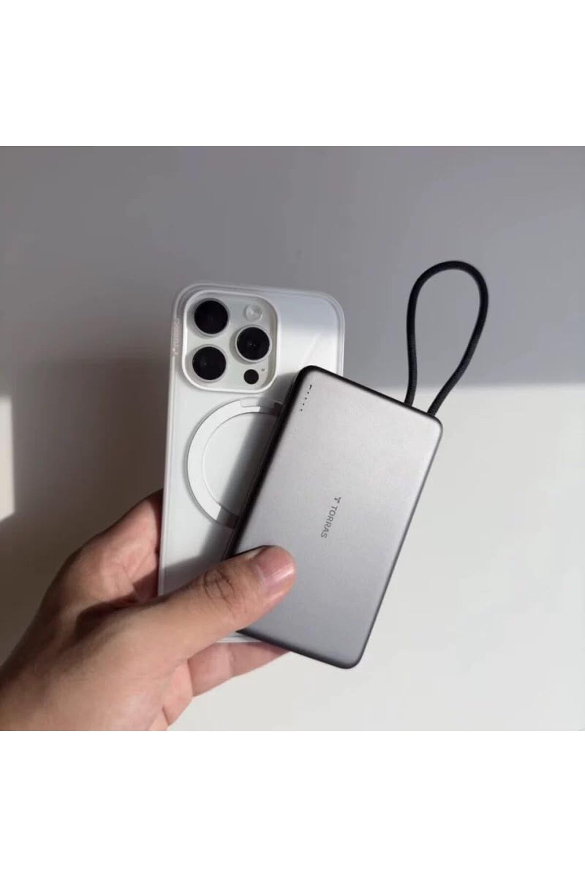 TORRAS-PebbleLink Power Bank With Built-in USB-C Cable,10,000mAh, 22.5W iPhone,Android, White (No-Wireless) 16