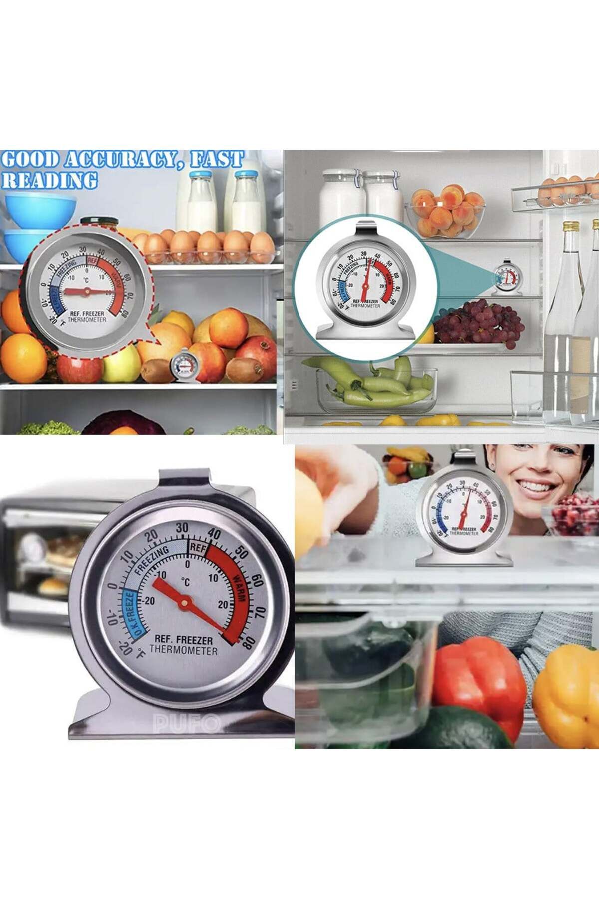 PUFO-Termometru metalic pentru frigider, congelator sau camere frigorifice, interval -20°C / + 80°C 6