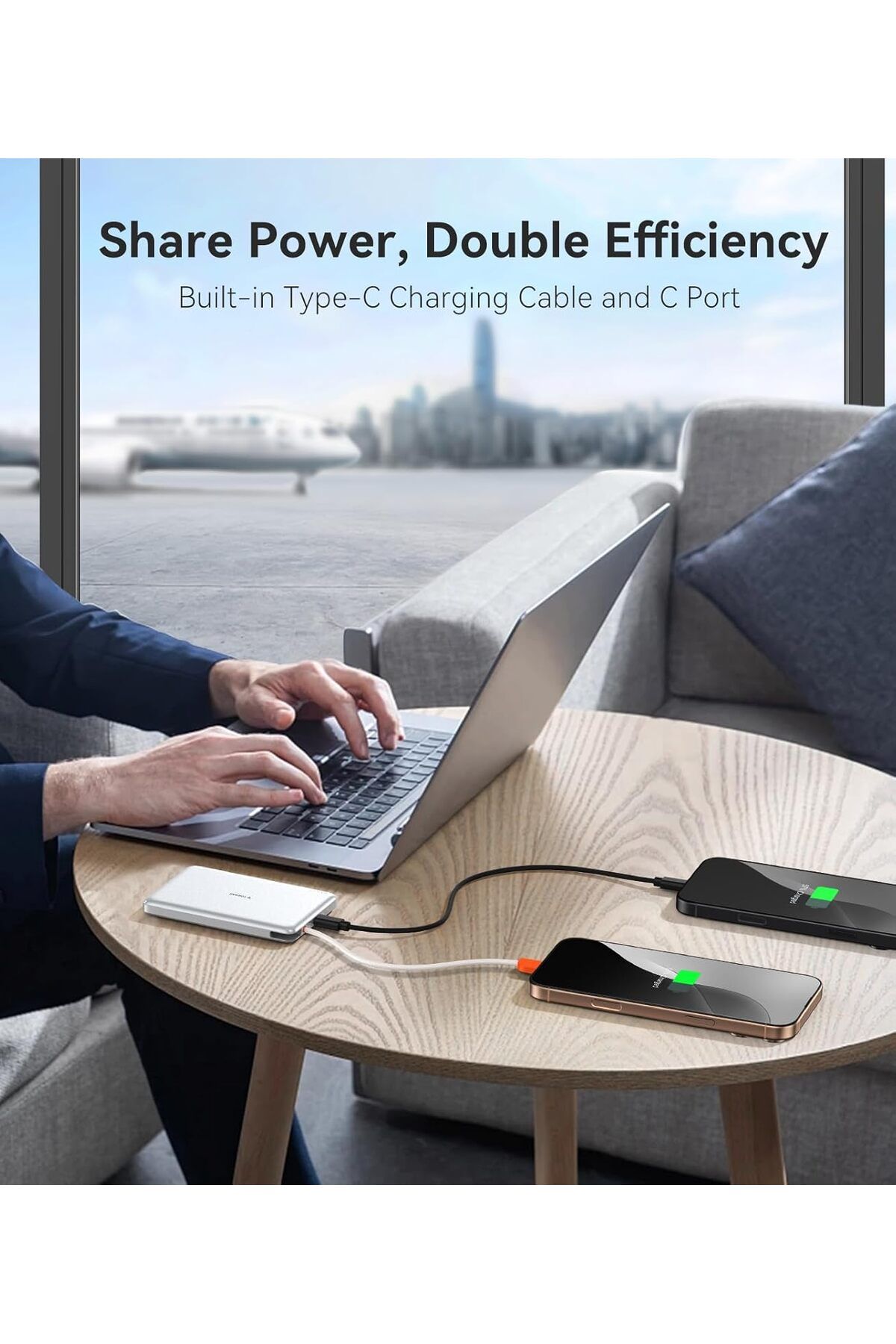 TORRAS-PebbleLink Power Bank With Built-in USB-C Cable,10,000mAh, 22.5W iPhone,Android, White (No-Wireless) 7