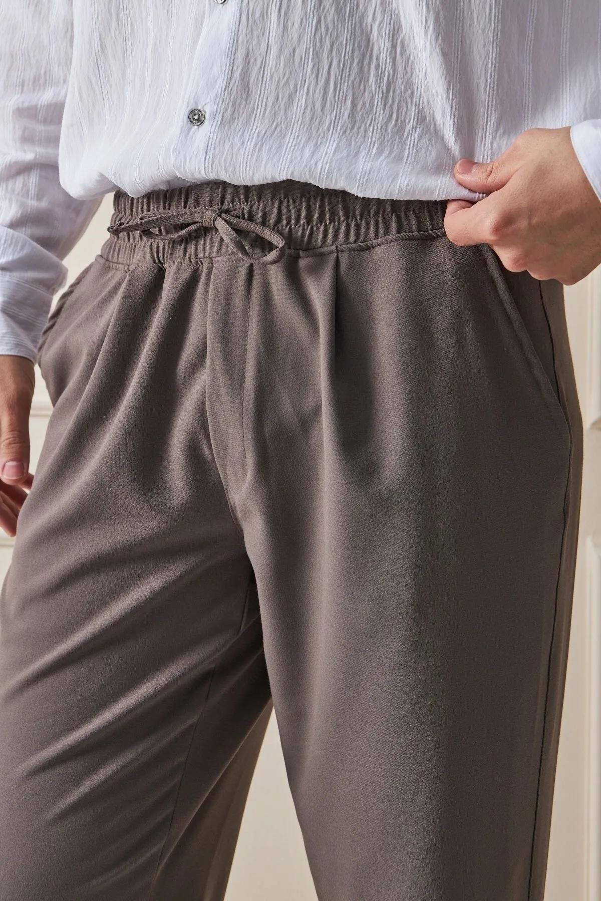 Trendiz-Ανδρικό Premium Relaxed Fit Elastic Casual Παντελόνι Καφέ 4