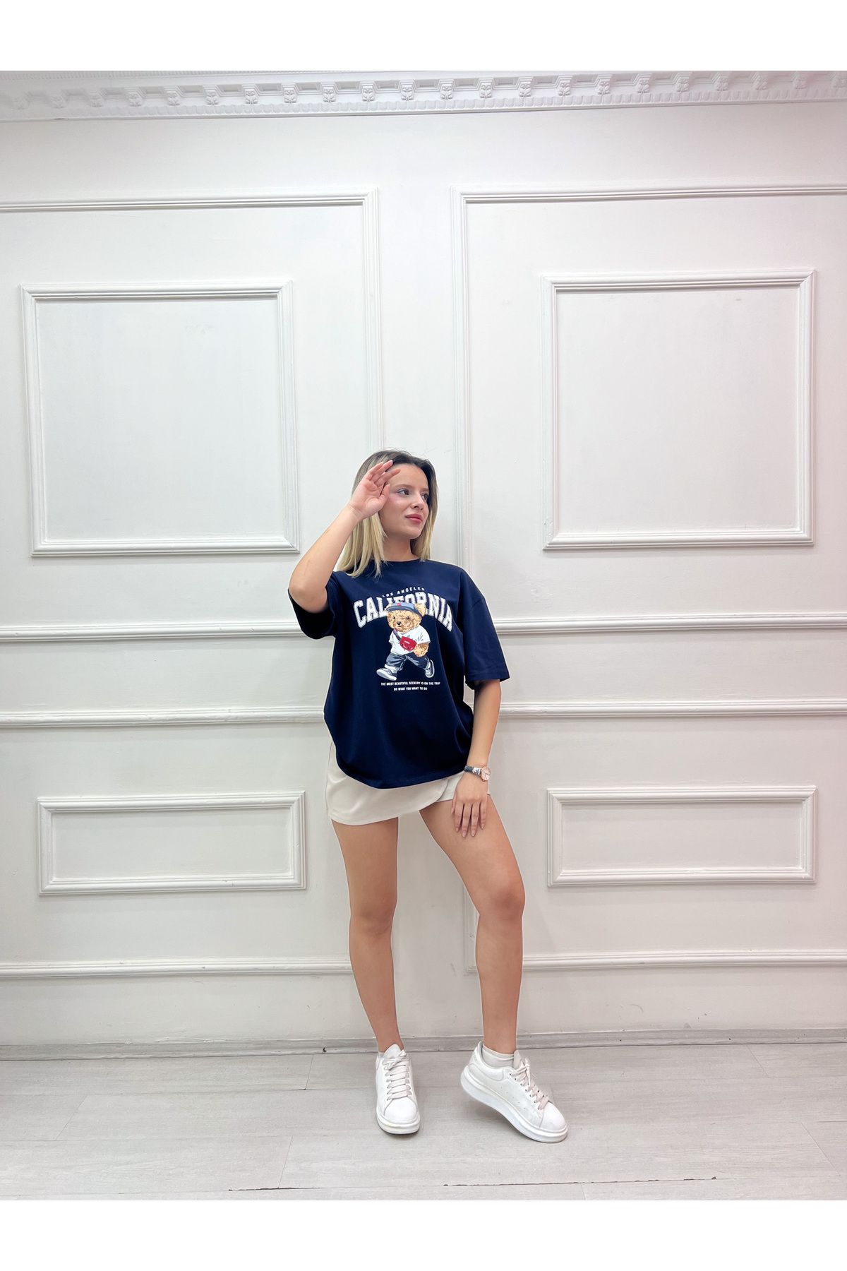 MODA 42 CALİFORNİA AYI BASKILI OVERSIZE TSHIRT