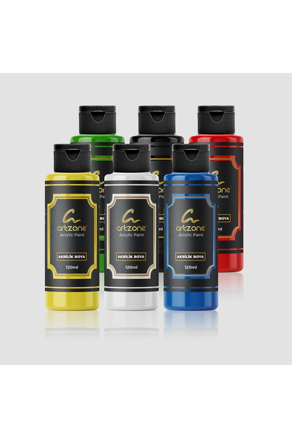Artzone Akrilik Boya Seti 6 Renk X 120ml. (ANA RENKLER) Renkli Kutu