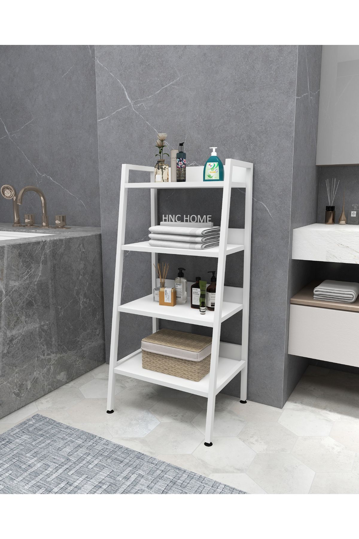 HNC HOME Çok Amaçlı Banyo Rafı Organizer Metal İskeletli 4 Raflı Banyo Dolabı Mini Kitaplık Mutfak Rafı
