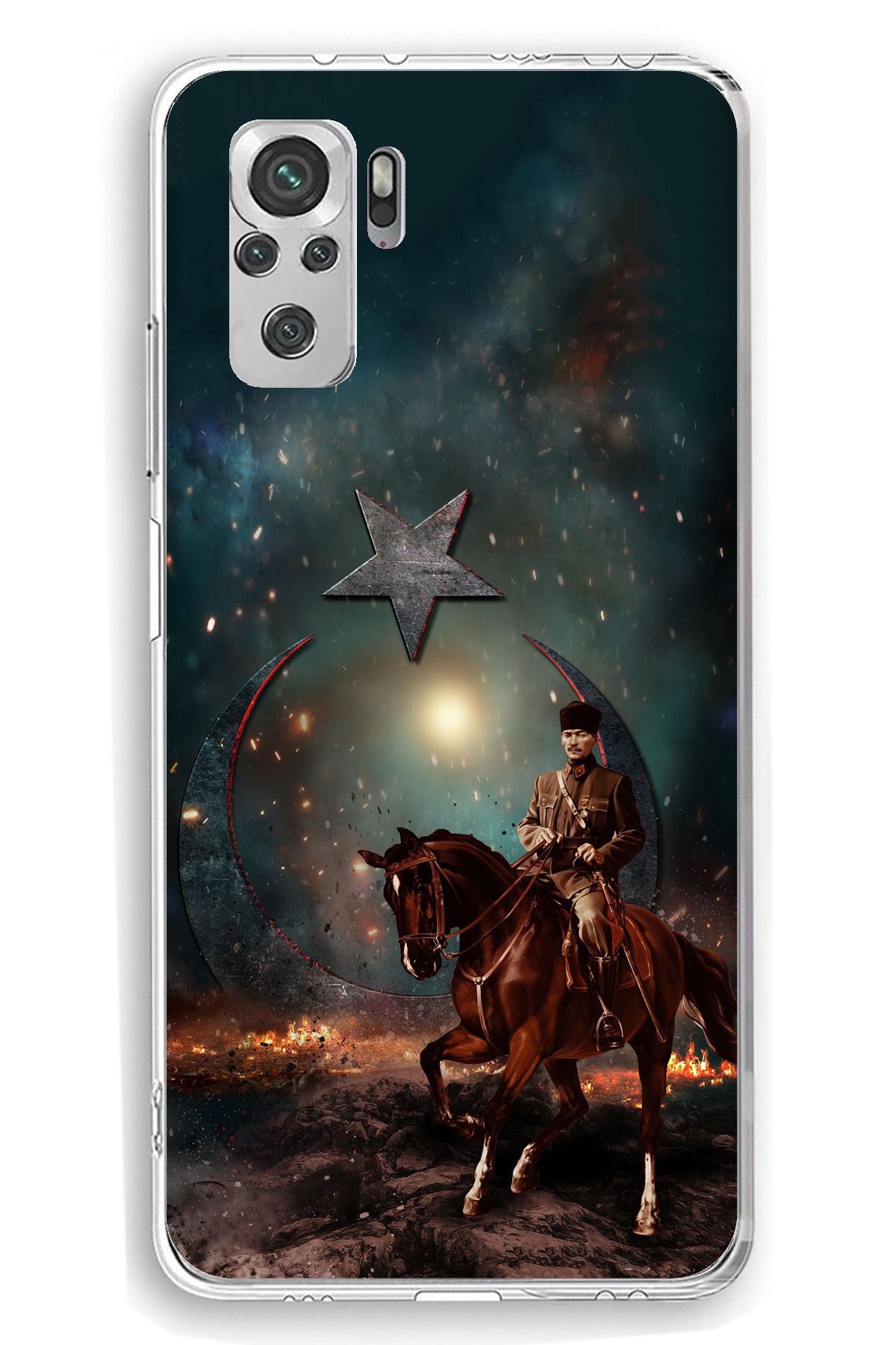 TechTree Redmi Note 10 / 10S Uyumlu Atatürk At Üstünde Zafer Şeffaf Silikon Kılıf