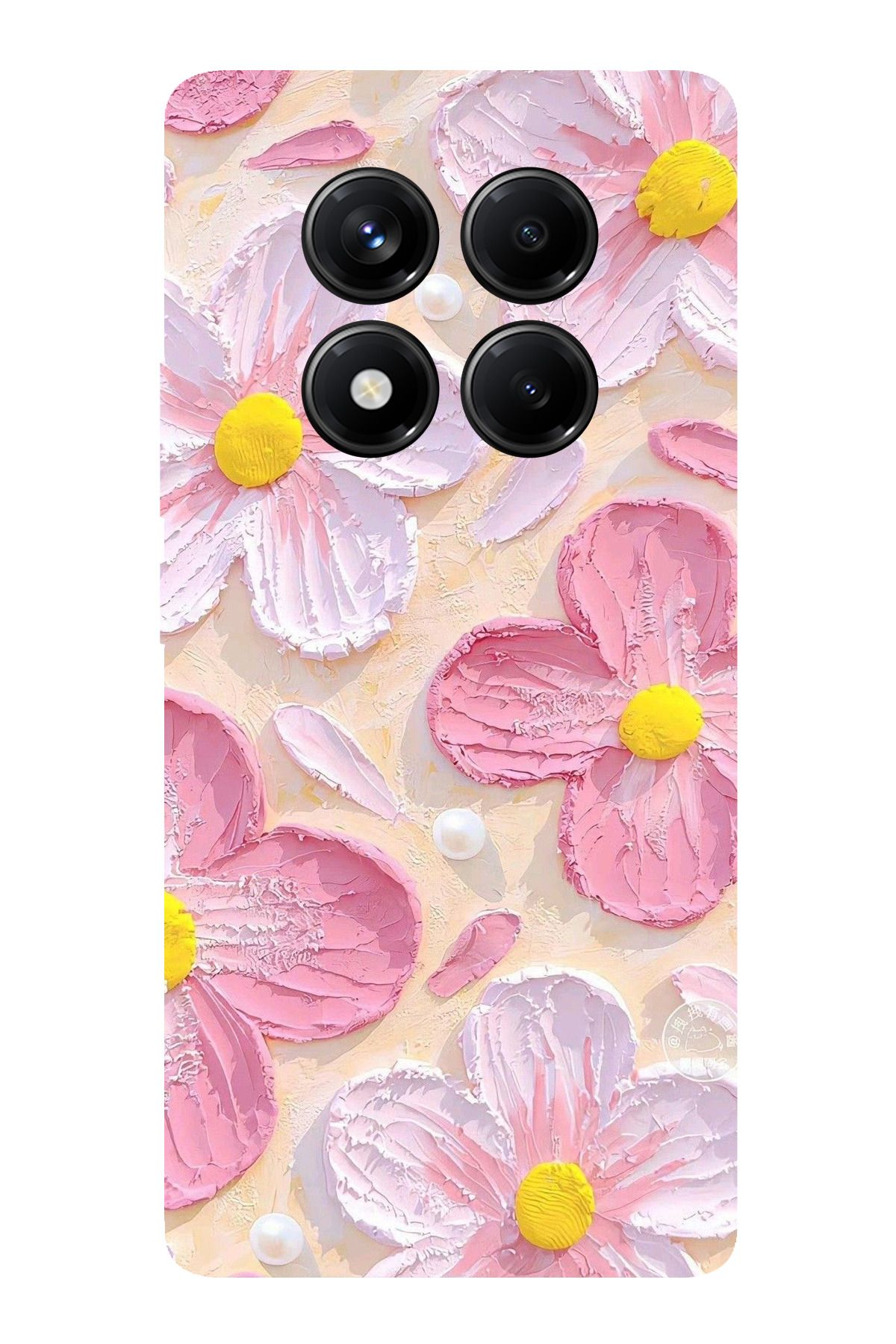 TechTree Redmi Note 14 Pro 5G Uyumlu Pembe Beyaz Çiçekler Sulu Boya Şeffaf Silikon Kılıf