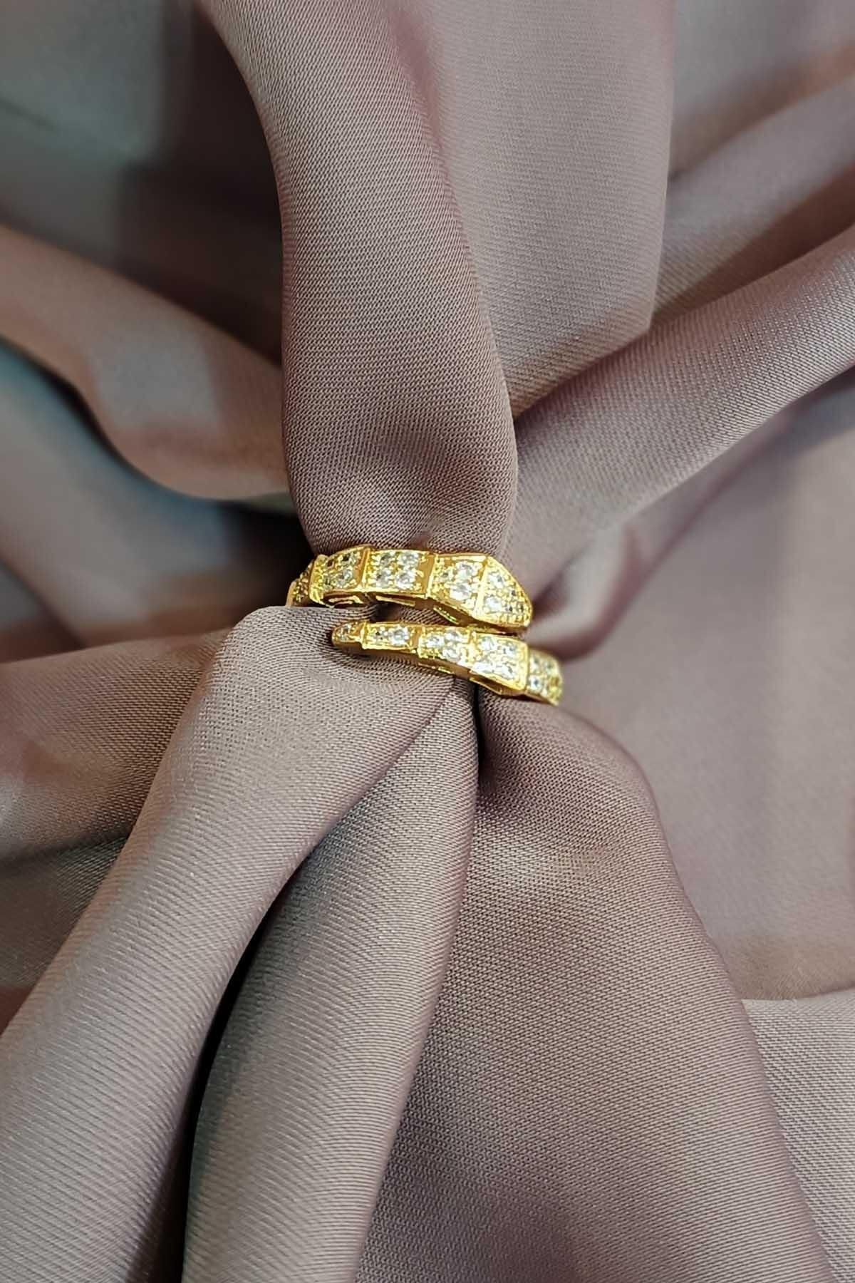 Eswomes Tek Sıra Çelik Snake Yüzük Gold