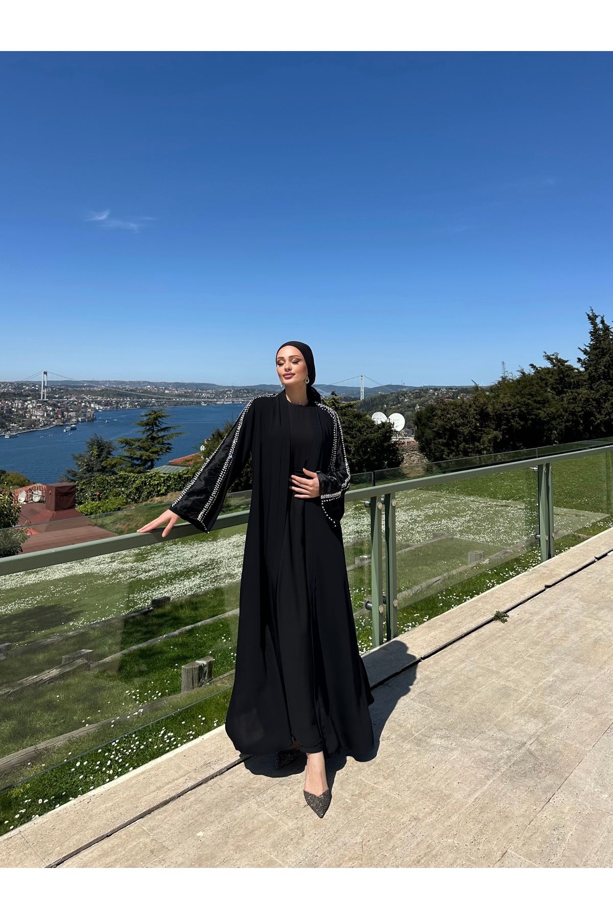 Melisa Boutique By Selma Özkan 6207 Kol Ucu Ve Yanları Organze El İşleme Detaylı Abaya