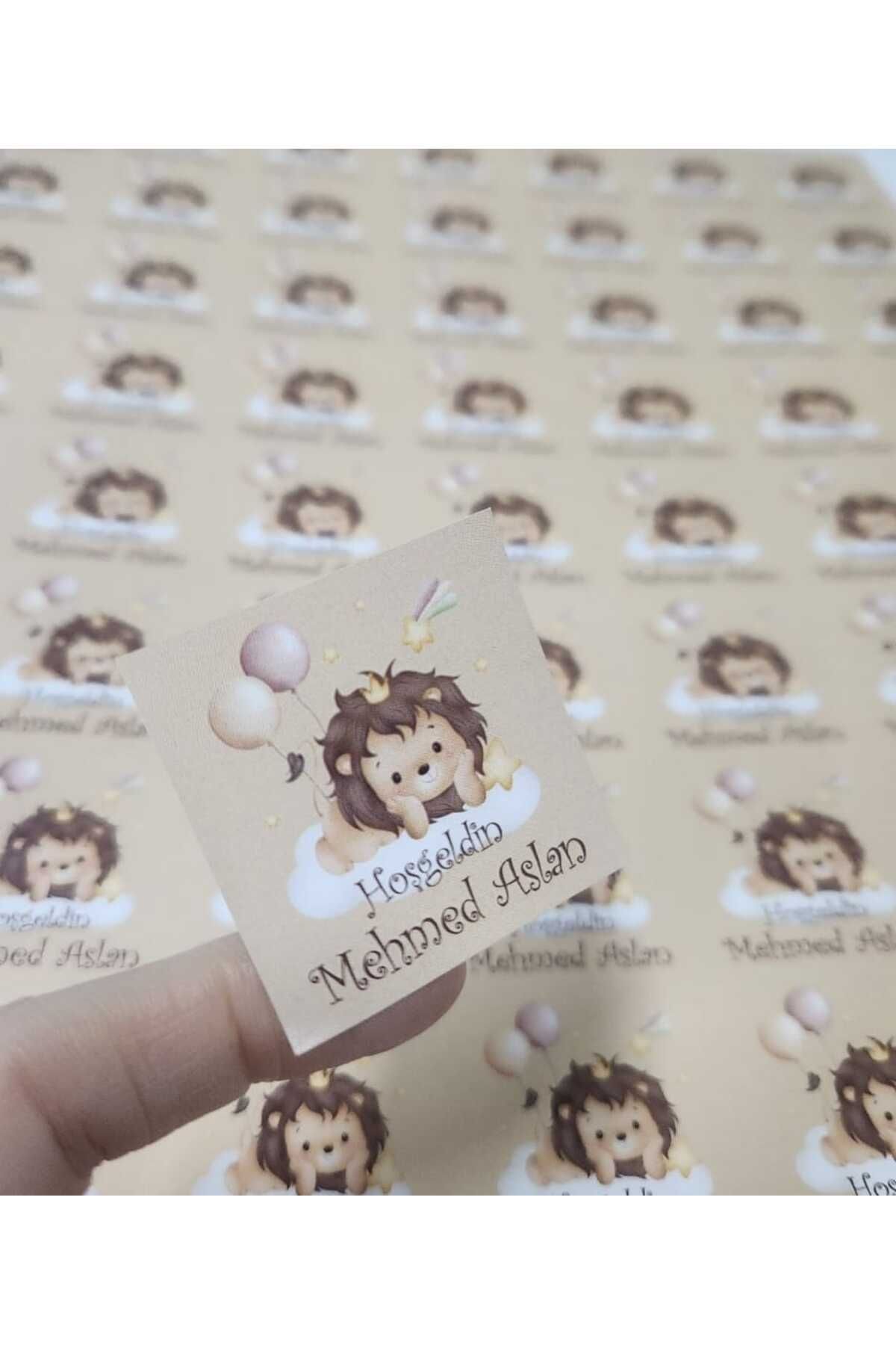 fırsatlar diyarı Aslan Tema Hoşgeldin Bebek Çikolata Etiketi - Parlak Kuşe Kare Kesimli / 3,5 cm - 100 Adet