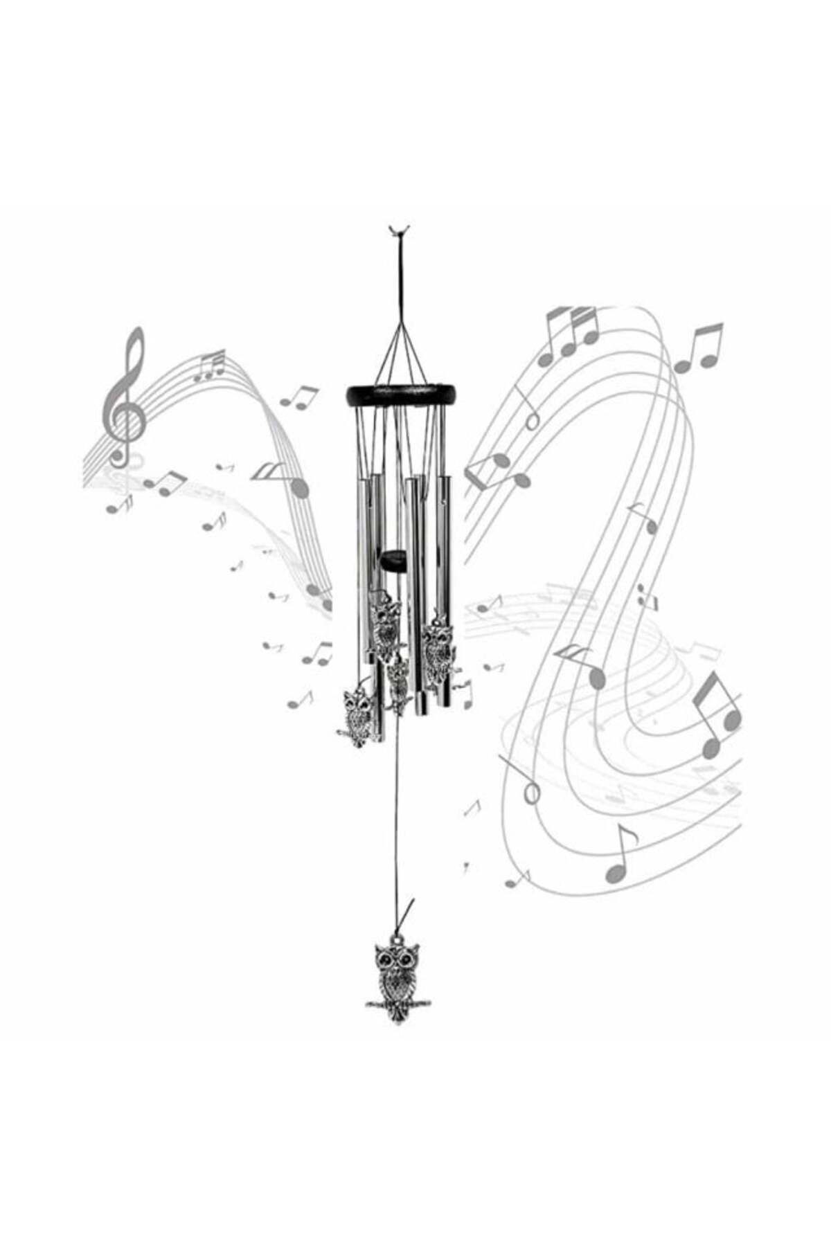 PUFO-Clopoțel de vânt cu 5 tuburi sonore metalice pentru casă sau grădină, model clasic cu bufnițe 2
