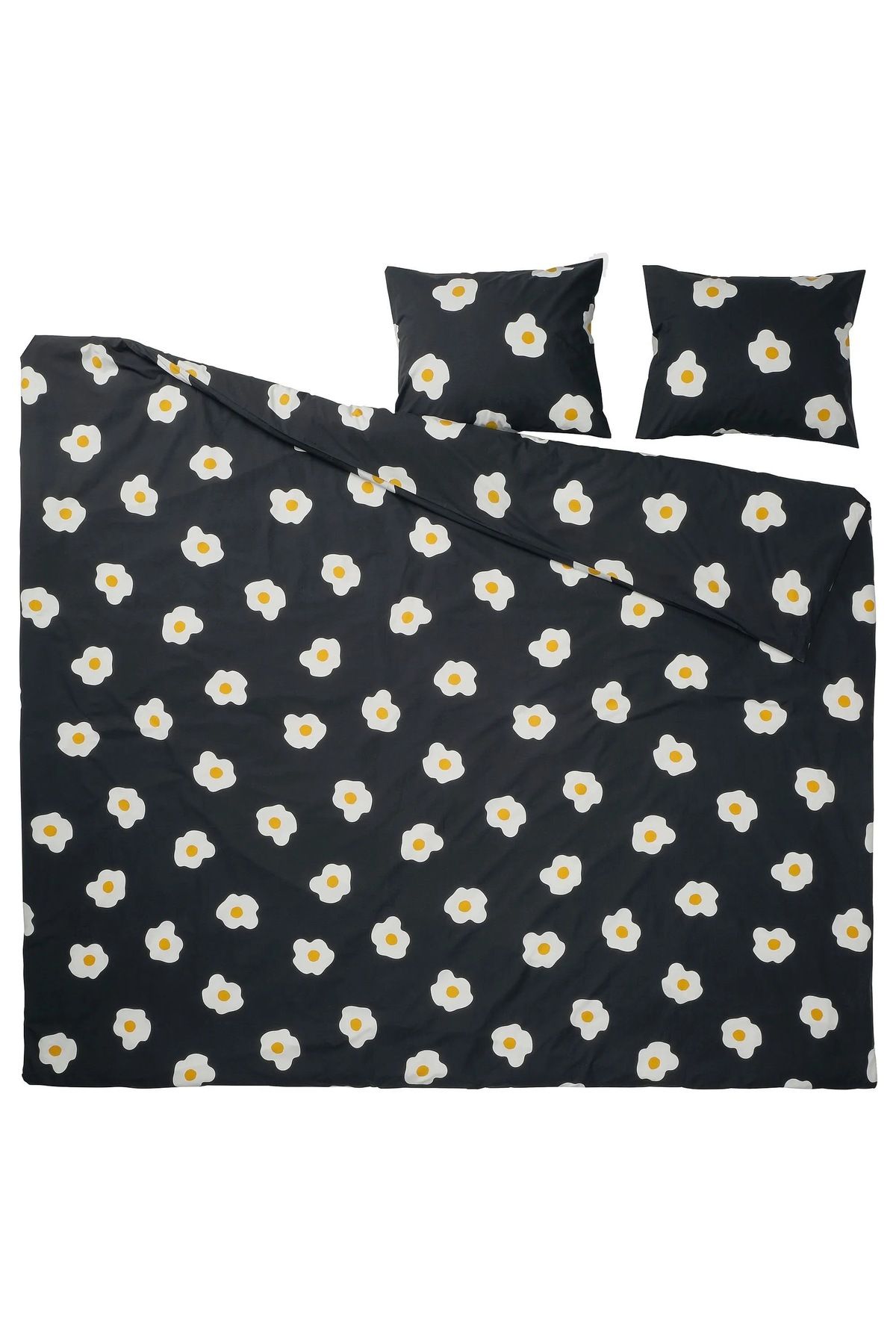 IKEA çift kişilik nevresim seti, siyah-beyaz-sarı, 240x220/50x60 cm