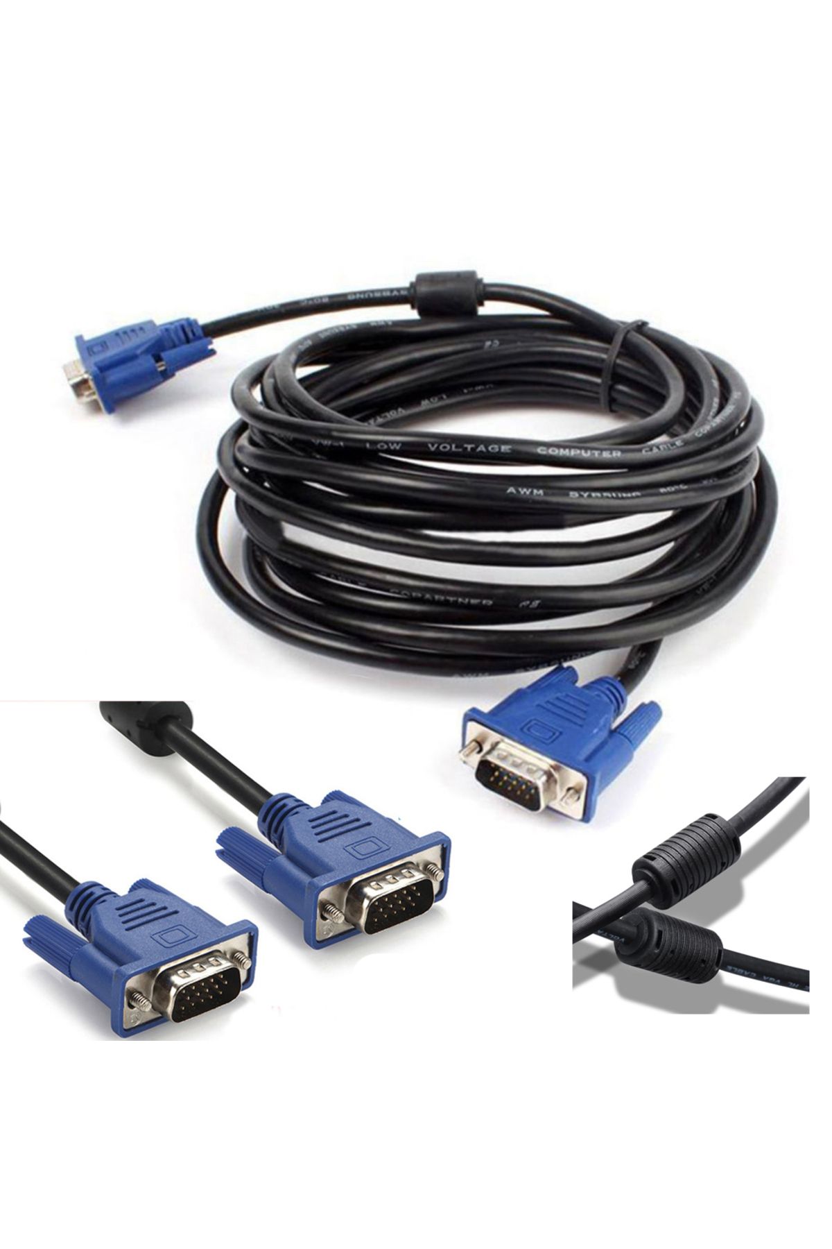Derwell 10 Metre 10m Vga Kablosu Ekran Lcd Monitör Projeksiyon Görüntü Bağlantı Kablosu Çift Filtreli Cabble