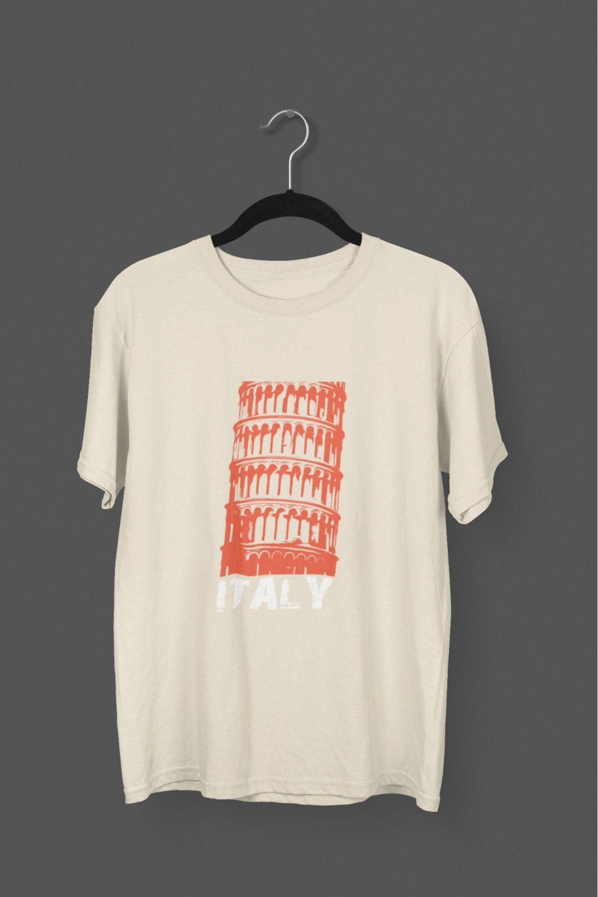 Butik ERKEK/KADIN -PİZZA KULESİ- TRANSFER BASKILI YUVARLAK YAKA KISA KOL TİŞÖRT
