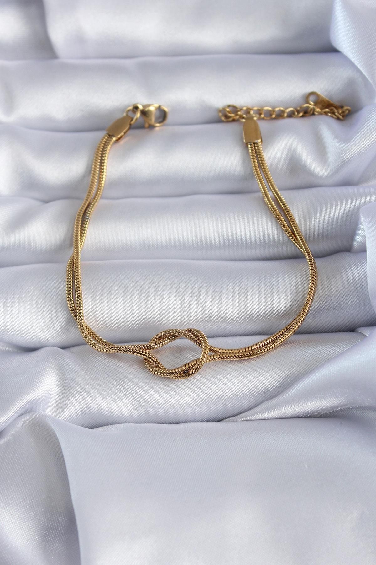 prativas 316L Çelik Gold Renk Düğüm Model Kadın Bileklik