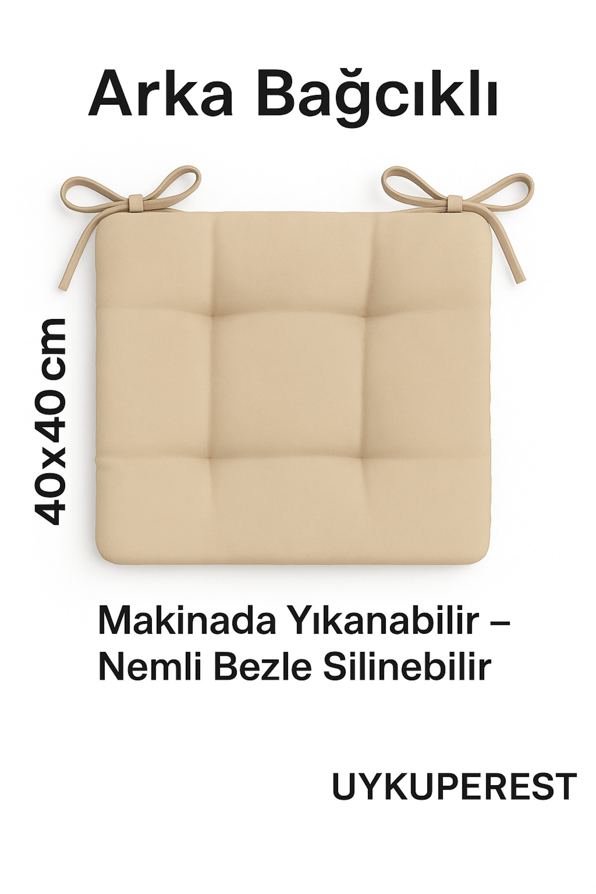 Pofidık Bej Sandalye Minderi – Bağcıklı, Slikon Dolgulu, Yıkanabilir detay