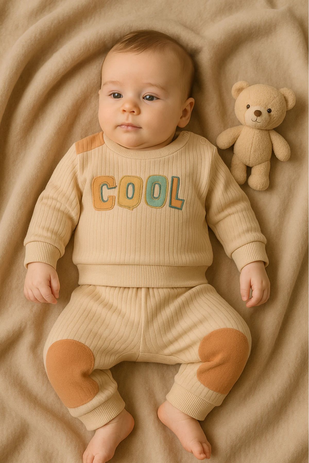 HAVUÇ BEBEK Cool Nakışlı Raporlu Kumaş 2’li Bebek Takım