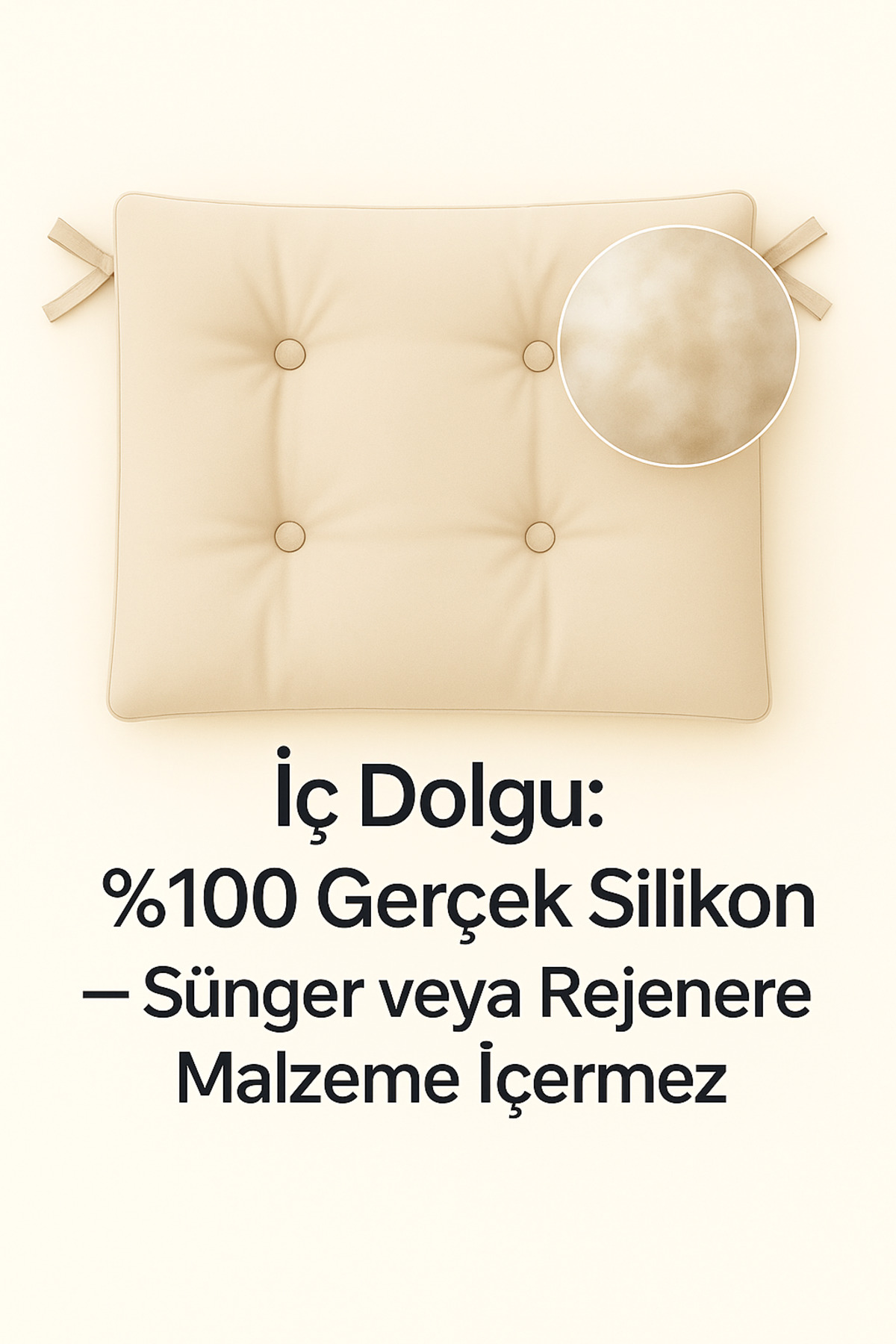 Pofidık Bej Sandalye Minderi – Bağcıklı, Slikon Dolgulu, Yıkanabilir detay