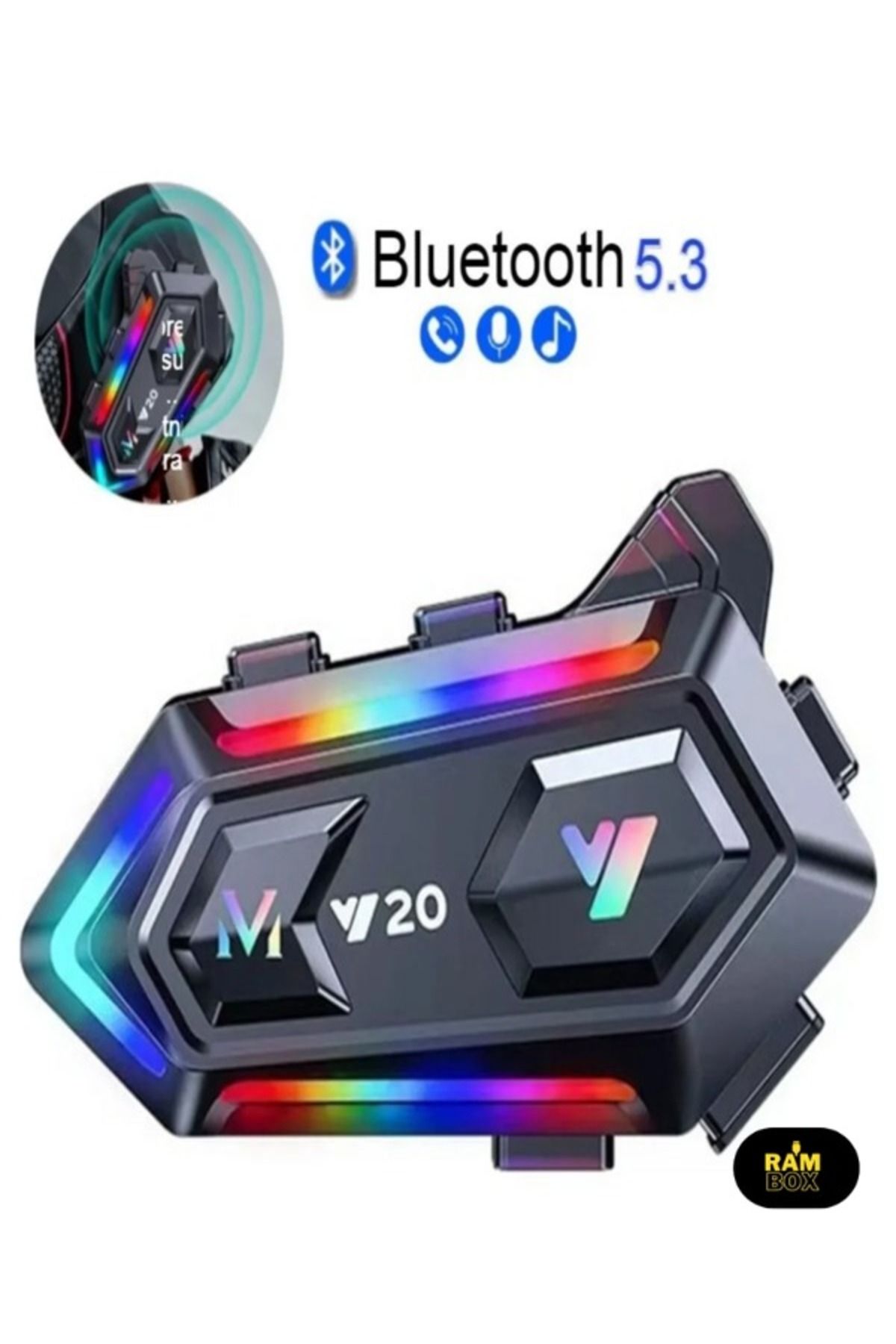 RAMBOX Y20 5.3 Motosiklet Kask Kulaklık Intercom Işıklı Motorsiklet Interkom