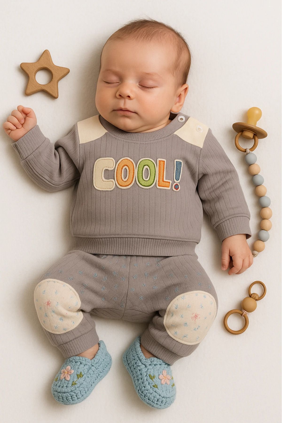 HAVUÇ BEBEK Baby Milk Cool Nakışlı Raporlu Kumaş 2’li Bebek Takım