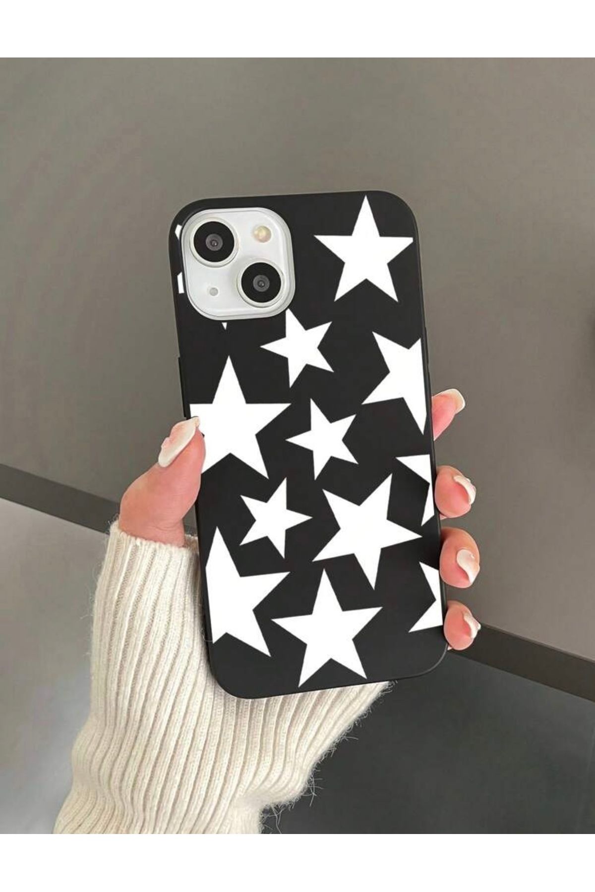 MirazTasarim IPHONE 13/14/15 UYUMLU SİYAH/BEYAZ YILDIZ DESENLİ KILIF